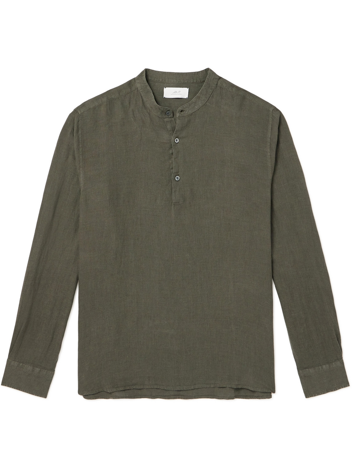 Mandarin-Collar Garment-Dyed Half-Placket Linen Shirt