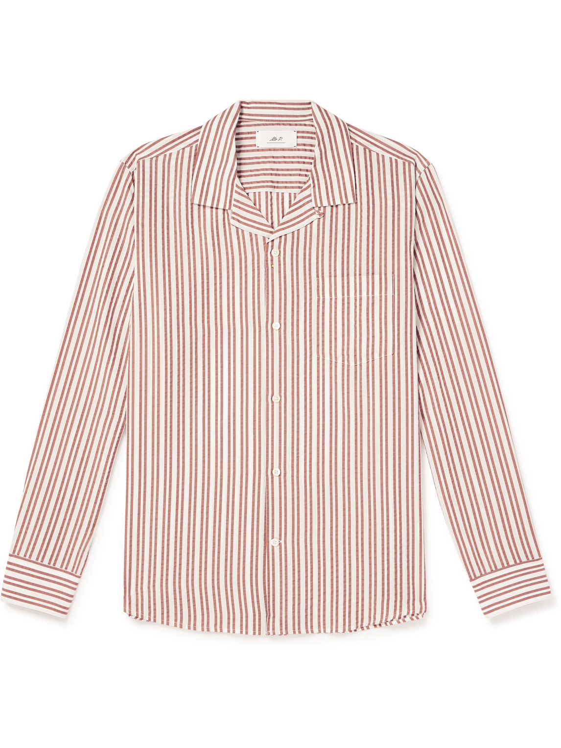 Convertible-Collar Striped Seersucker Shirt