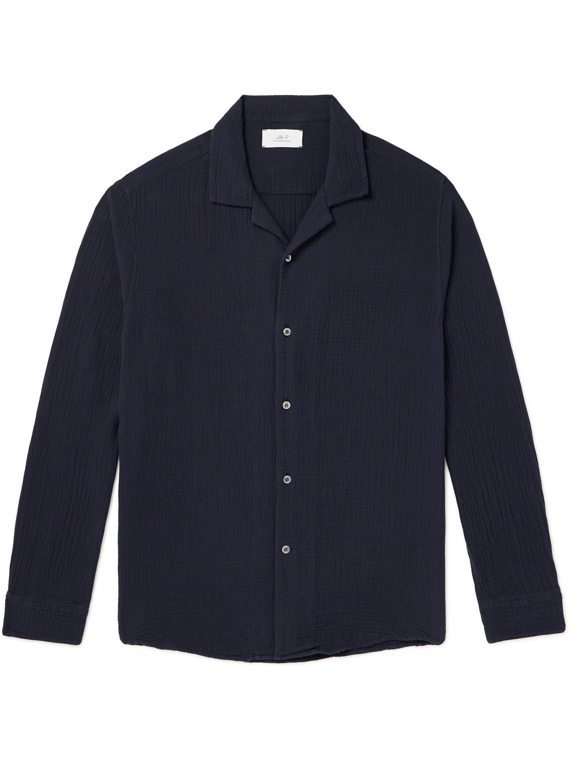 Mr P Convertible-collar Cotton-muslin Shirt In Blue