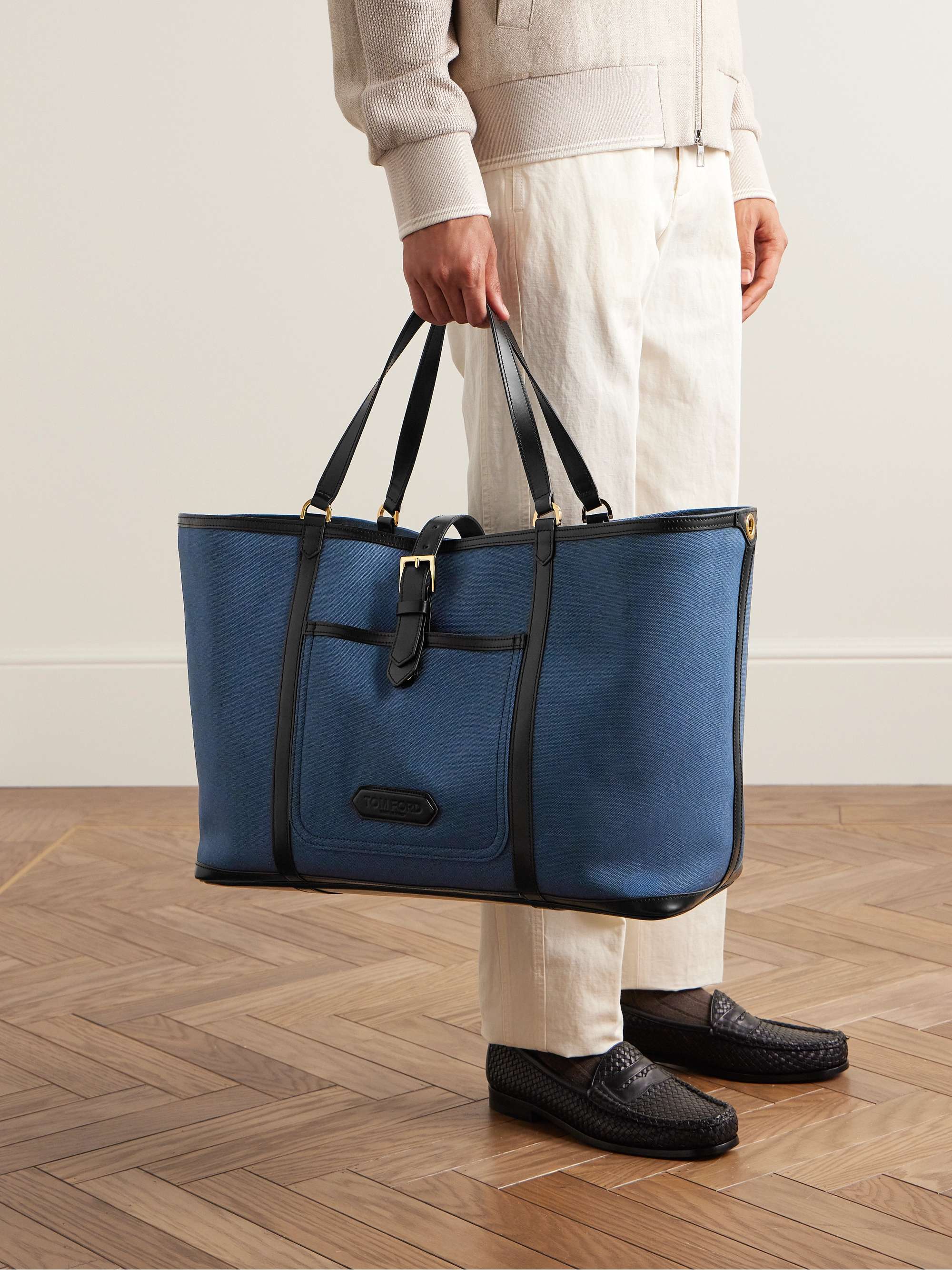 TOM FORD East West Leather-Trimmed Canvas Tote Bag for Men | MR PORTER