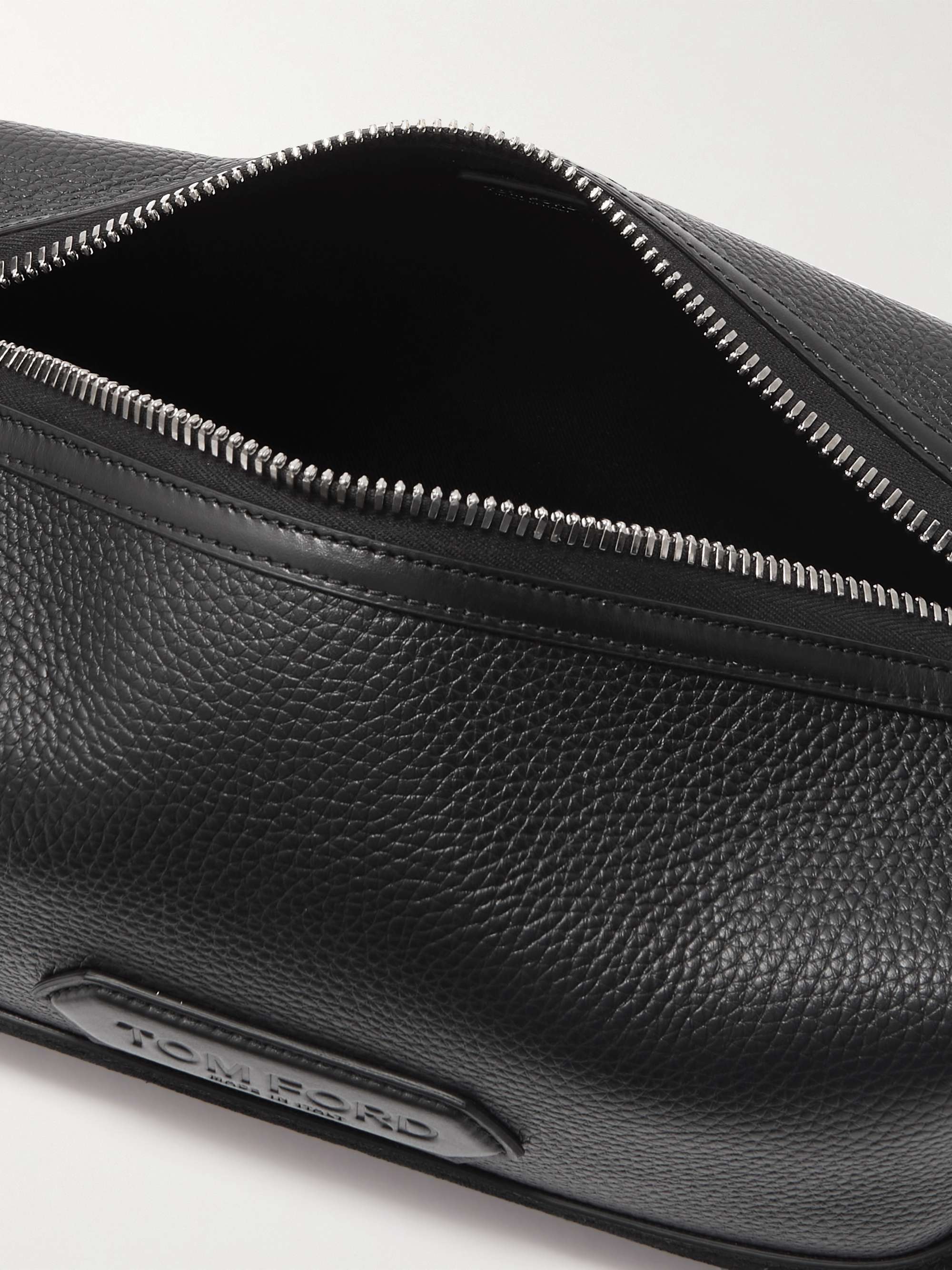 Suede-Trimmed Full-Grain Leather Wash Bag