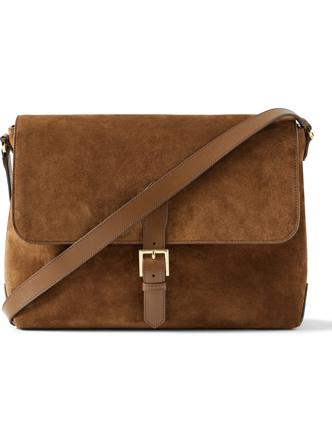 Shop Tom Ford Leather-trmmed Suede Messenger Bag In Brown