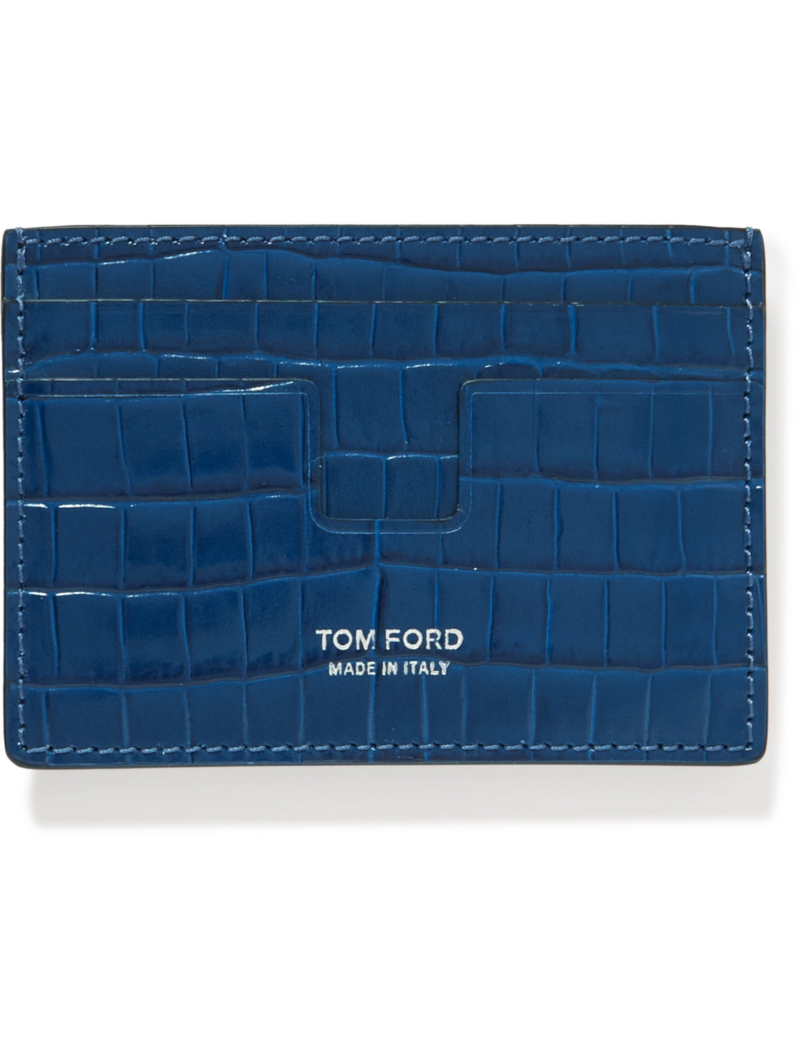 Tom Ford Croc-effect Leather And Silver-tone Cardholder And Money Clip In Blue