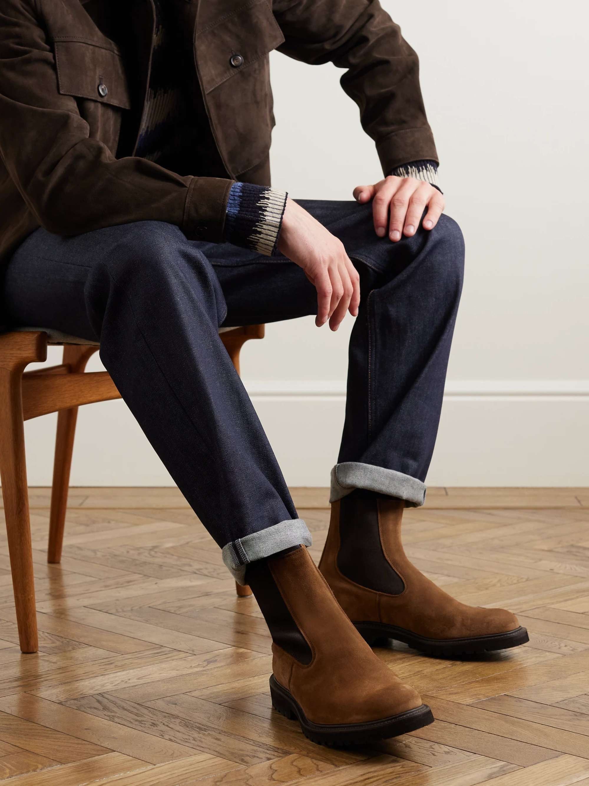 Stephen Suede Brogue Chelsea Boots