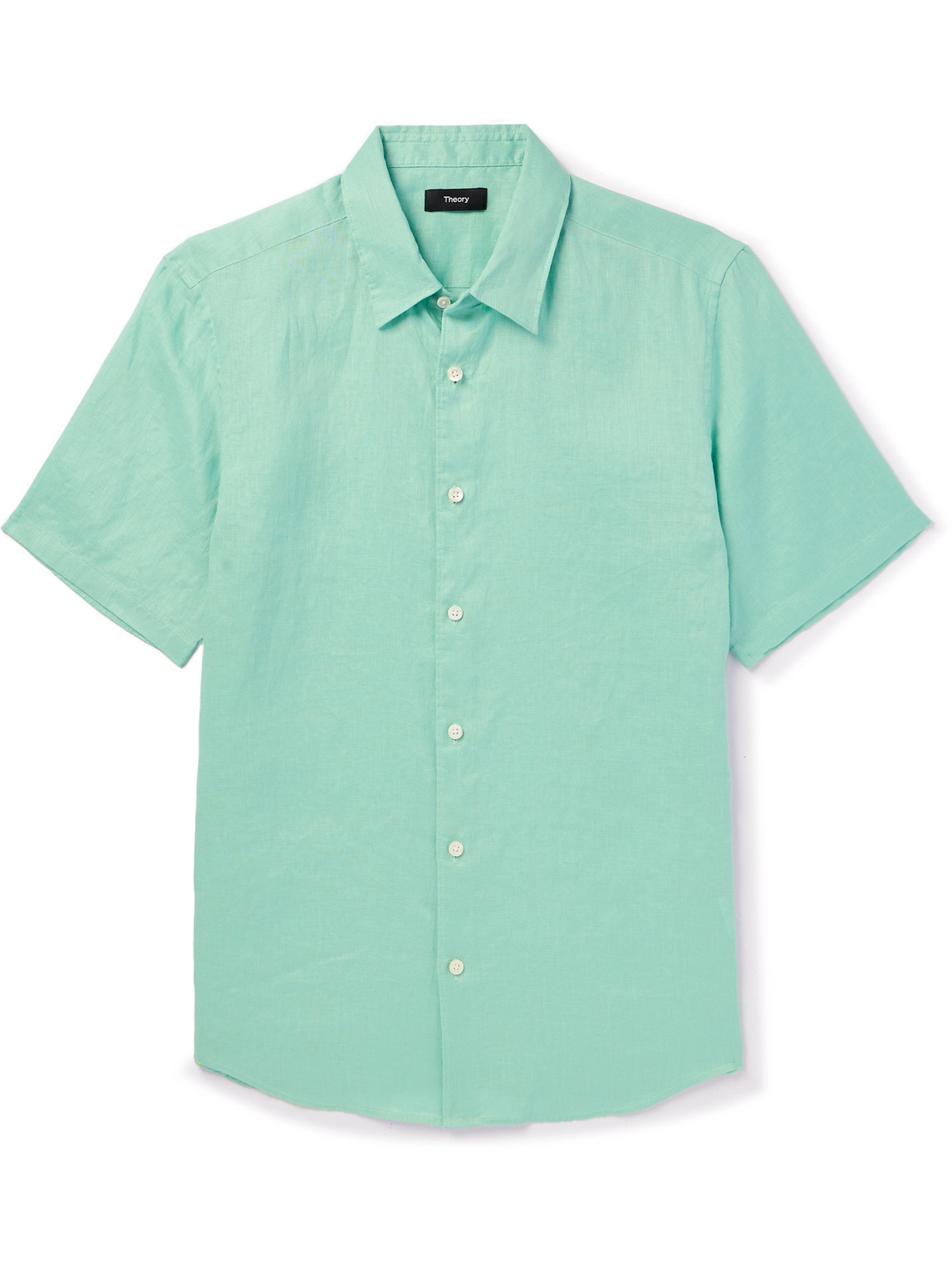 Theory Noll Linen Short Sleeve Shirt In Green
