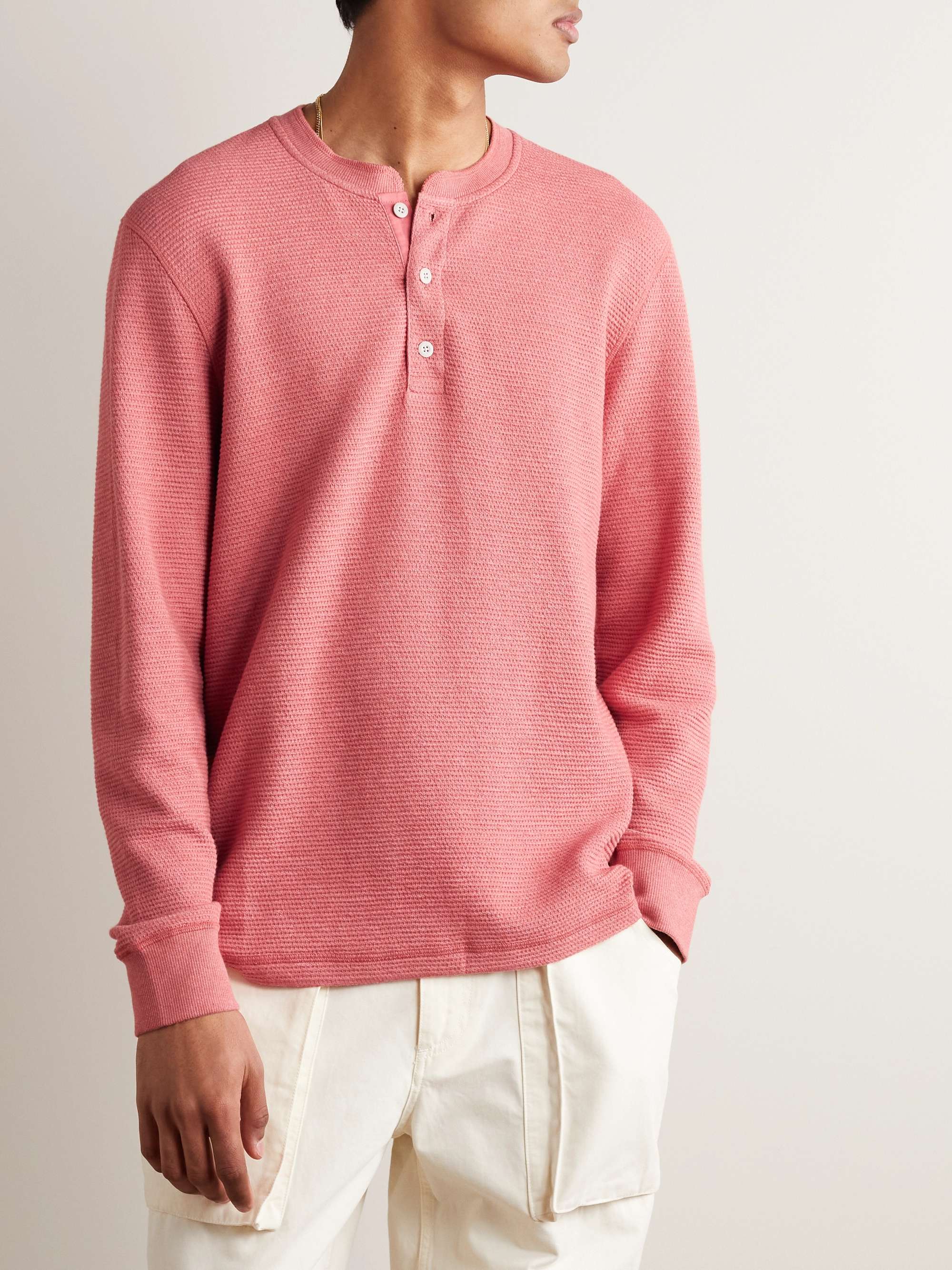 FAHERTY Surf Waffle-Knit Cotton-Blend Henley T-Shirt