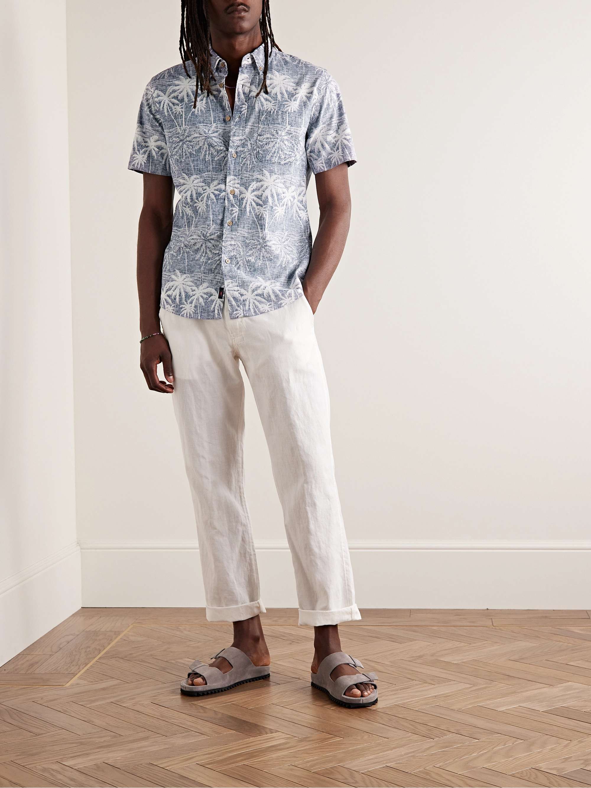 FAHERTY Breeze Button-Down Collar Pinted Hemp-Blend Shirt