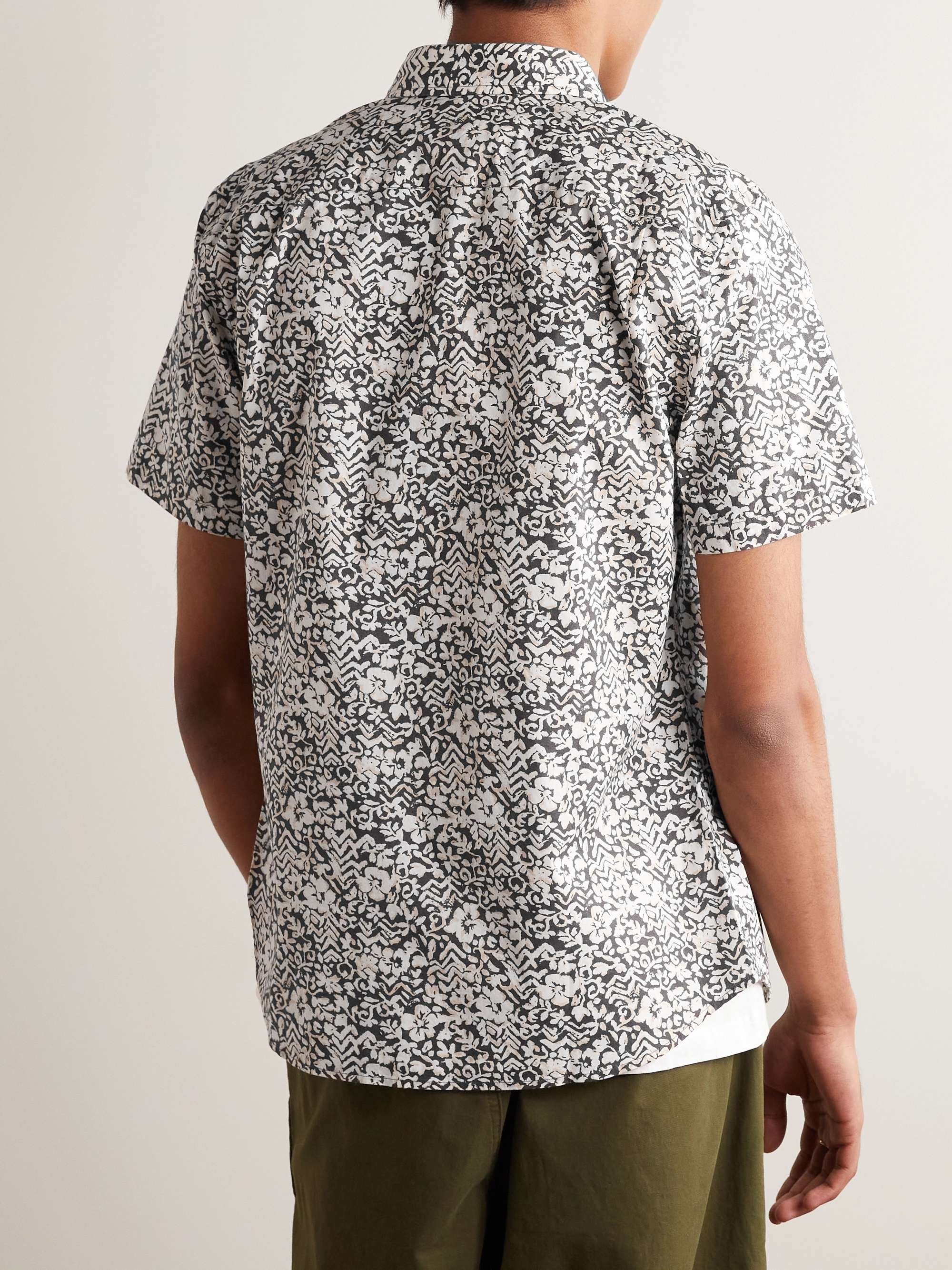 FAHERTY Playa Button-Down Collar Floral-Print Organic Cotton-Blend Shirt