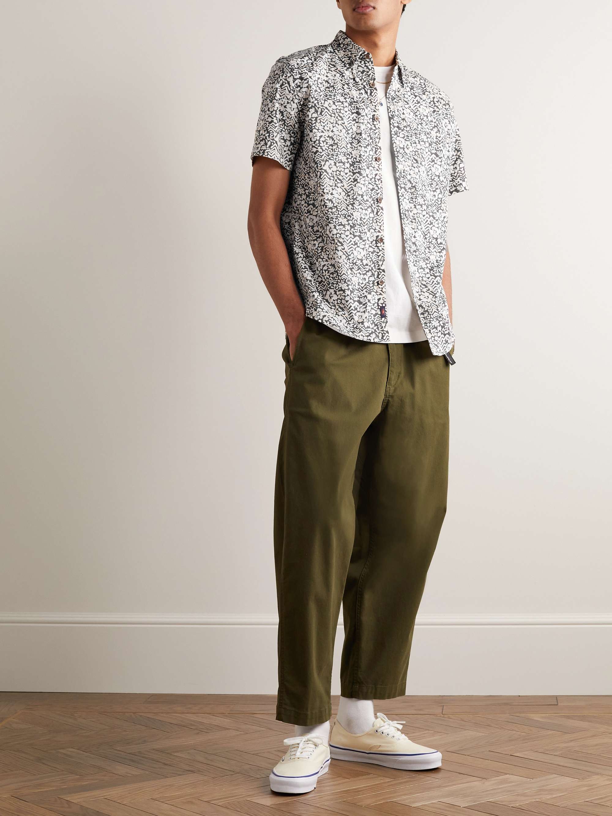 FAHERTY Playa Button-Down Collar Floral-Print Organic Cotton-Blend Shirt