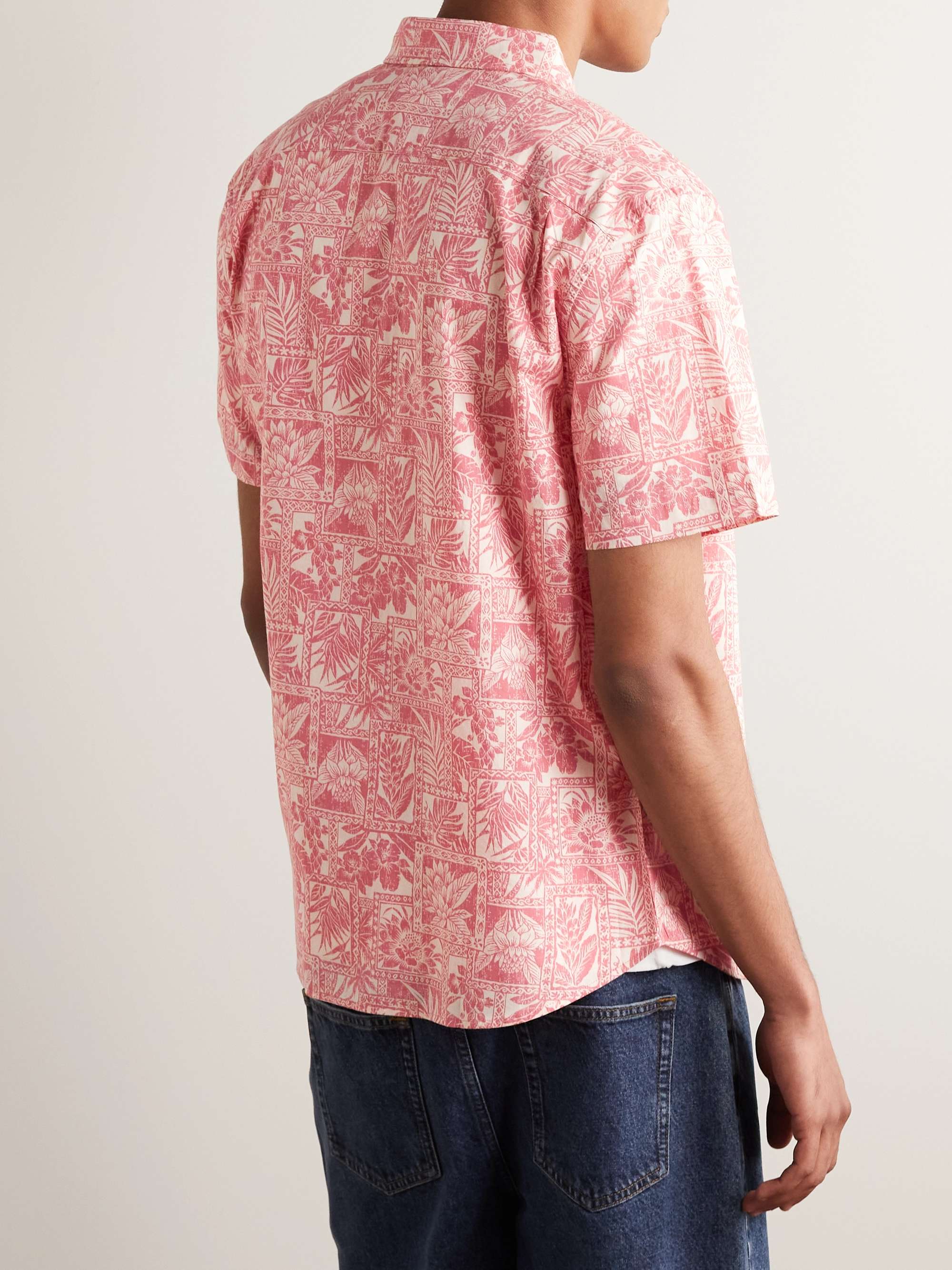 FAHERTY Playa Button-Down Collar Floral-Print Organic Cotton-Blend Shirt
