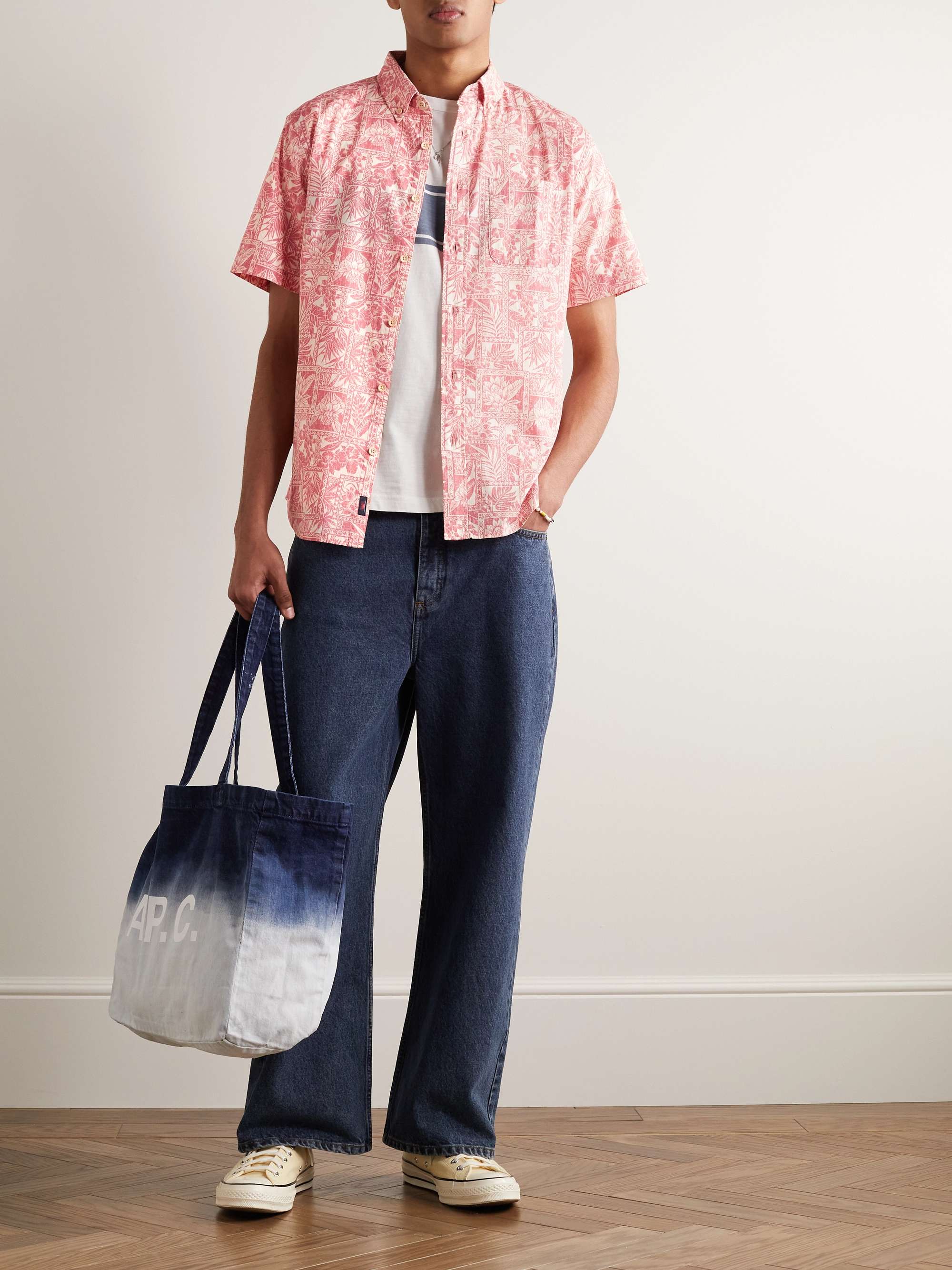 FAHERTY Playa Button-Down Collar Floral-Print Organic Cotton-Blend Shirt