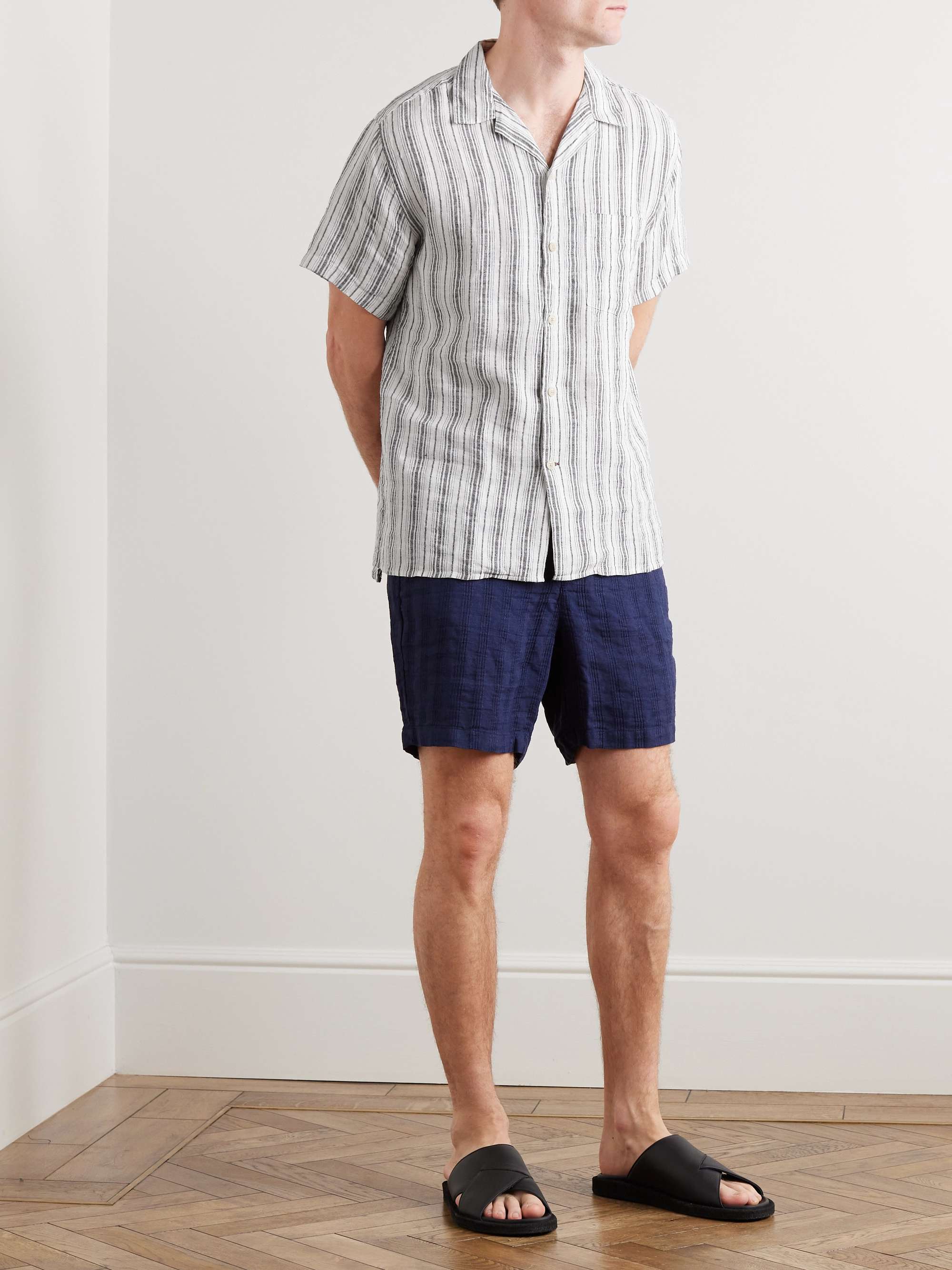OLIVER SPENCER Havana Camp-Collar Striped Linen Shirt