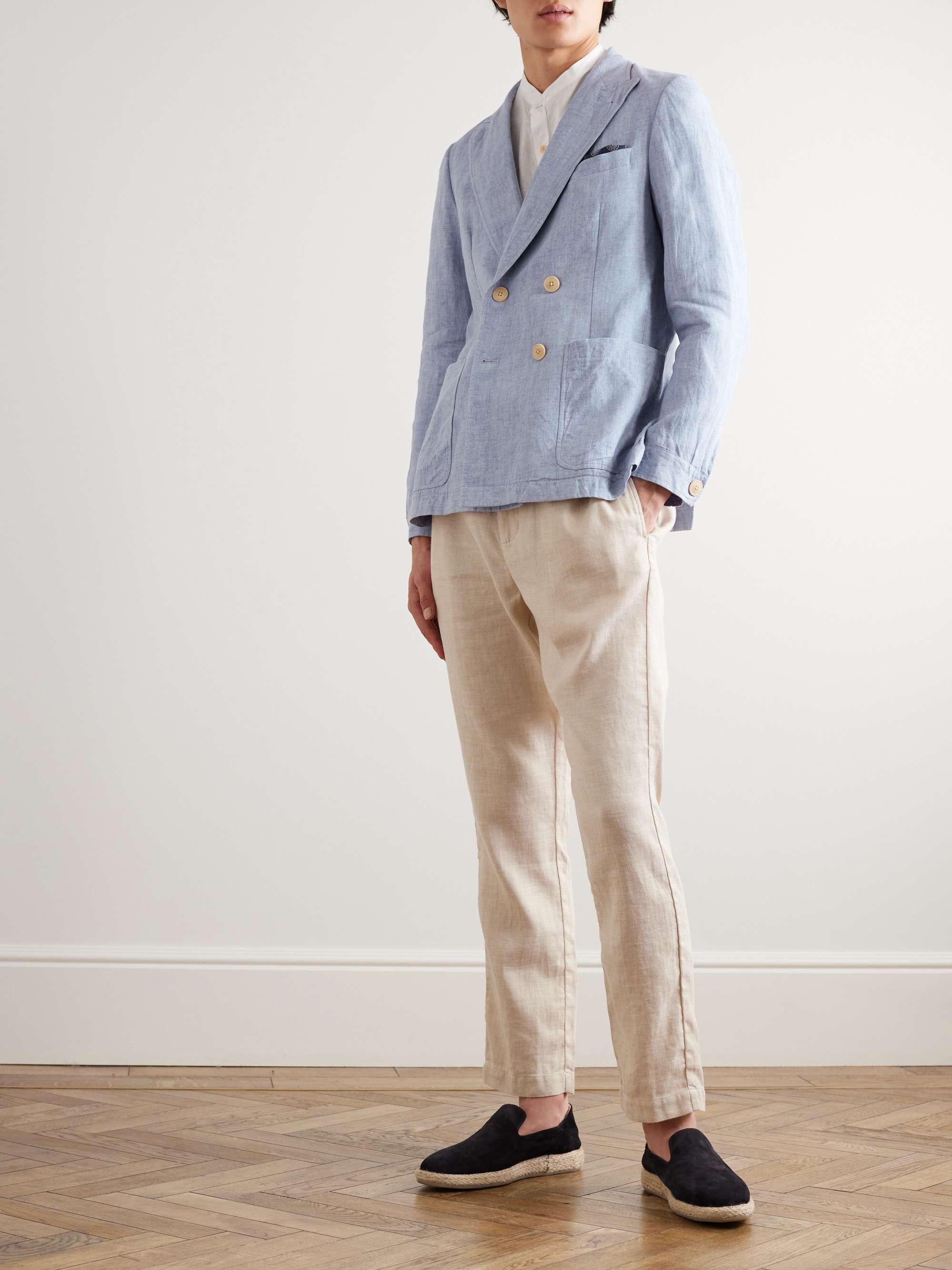 OLIVER SPENCER Double-Breasted Linen Suit Jacket
