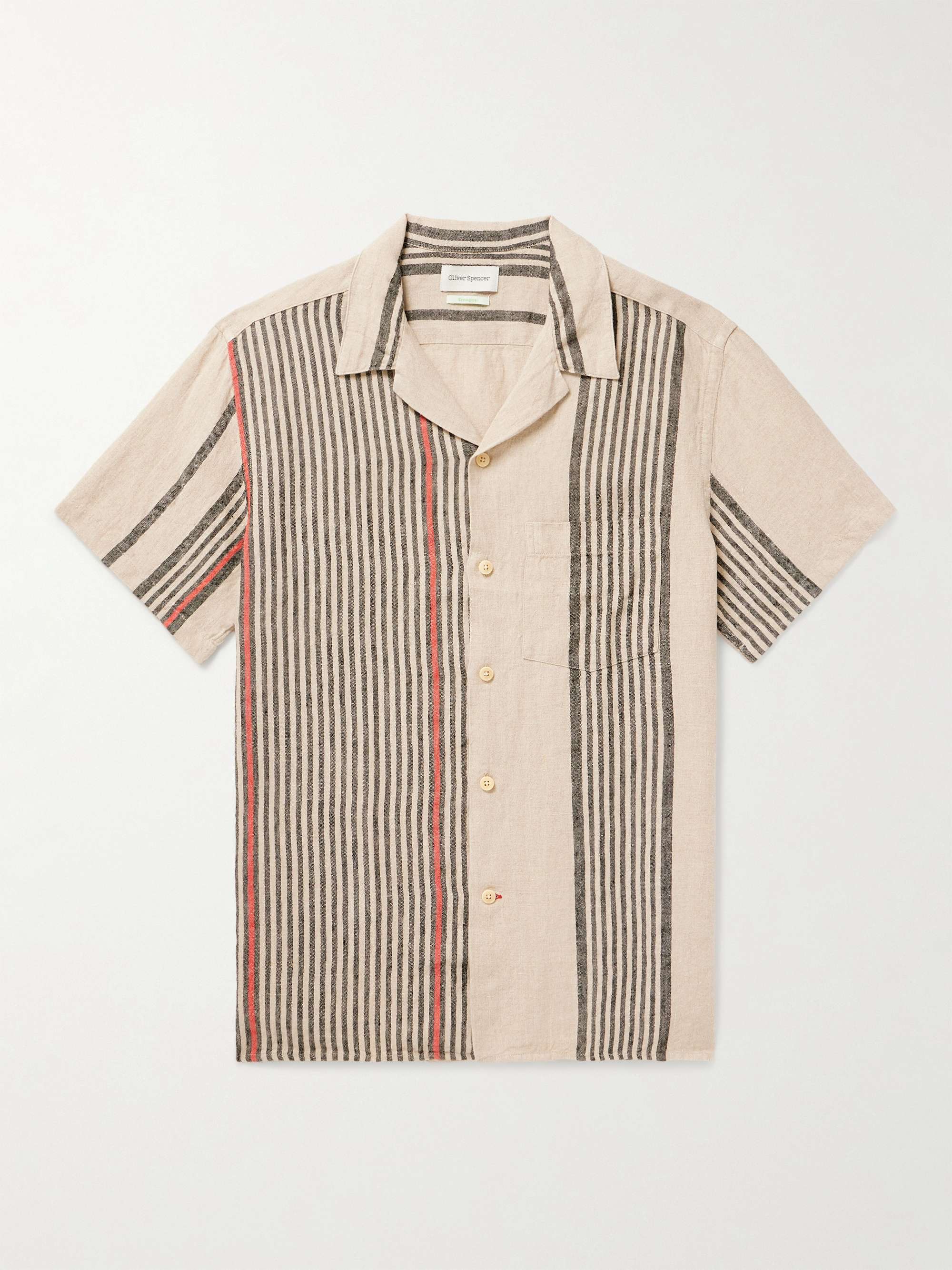 OLIVER SPENCER Havana Camp-Collar Striped Linen Shirt