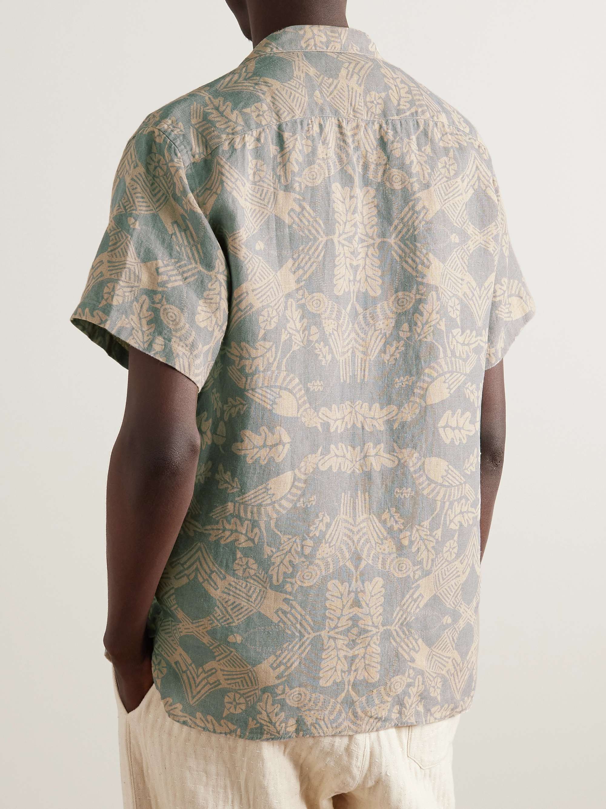 OLIVER SPENCER Havana Camp-Collar Printed Linen Shirt