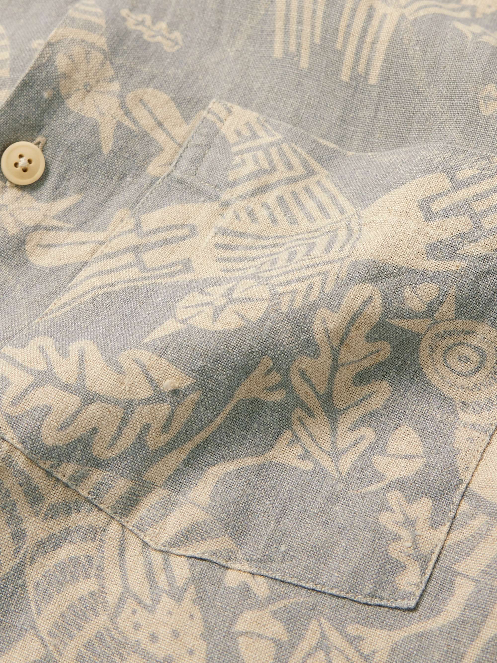 OLIVER SPENCER Havana Camp-Collar Printed Linen Shirt