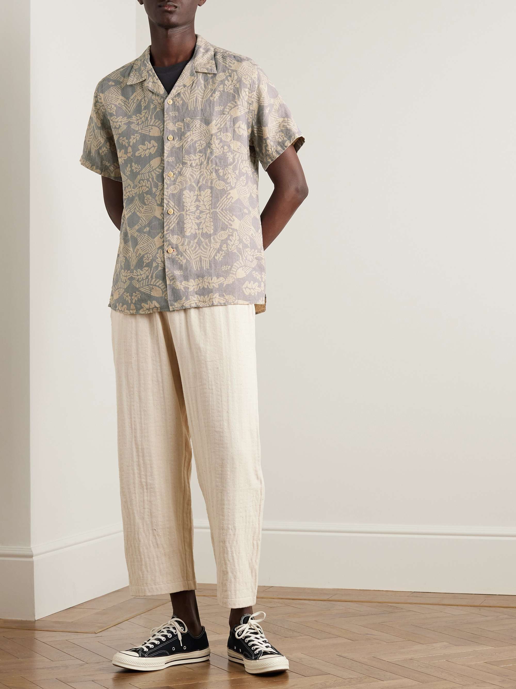 OLIVER SPENCER Havana Camp-Collar Printed Linen Shirt