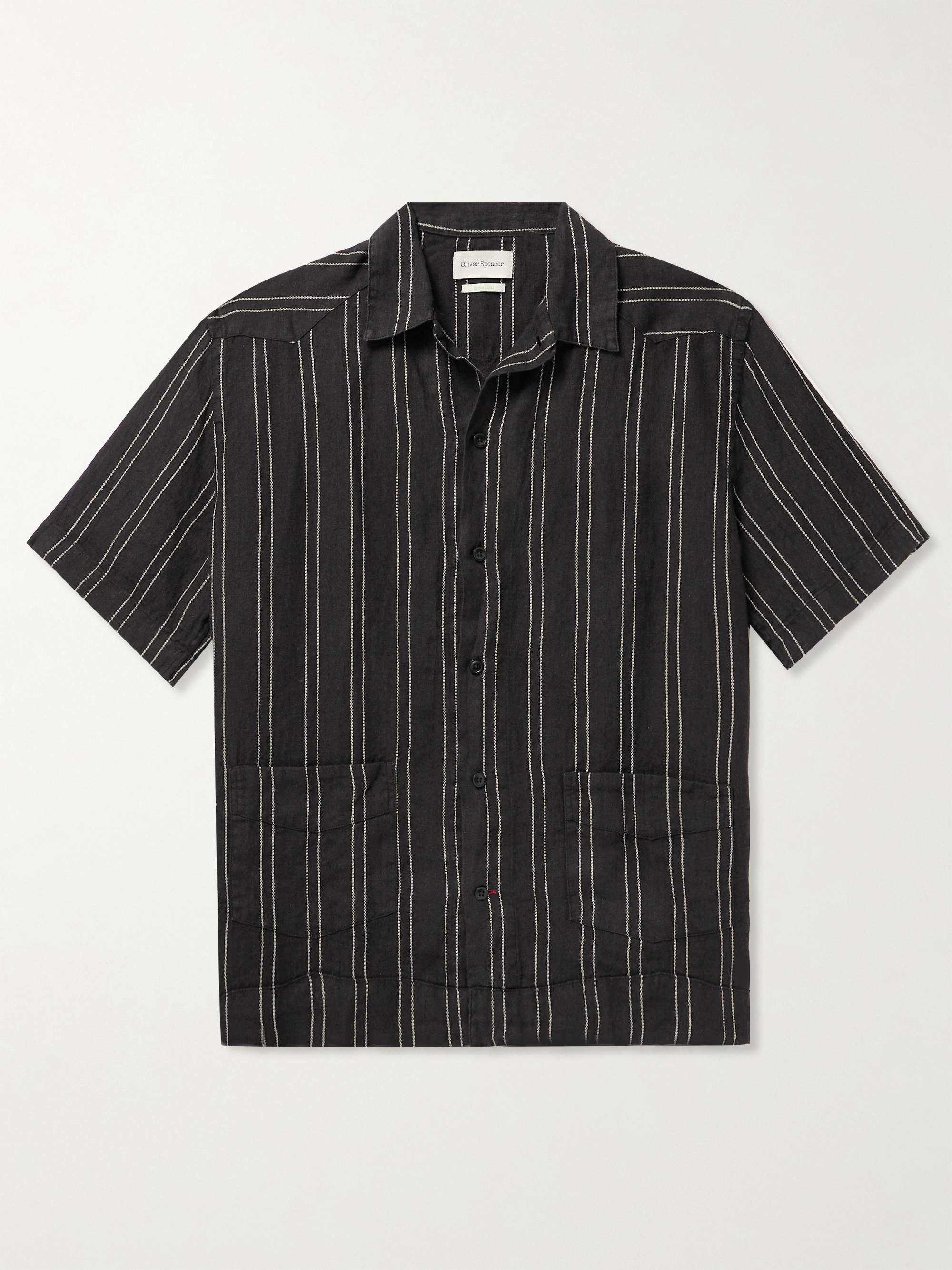 OLIVER SPENCER Camp-Collar Striped Linen Shirt