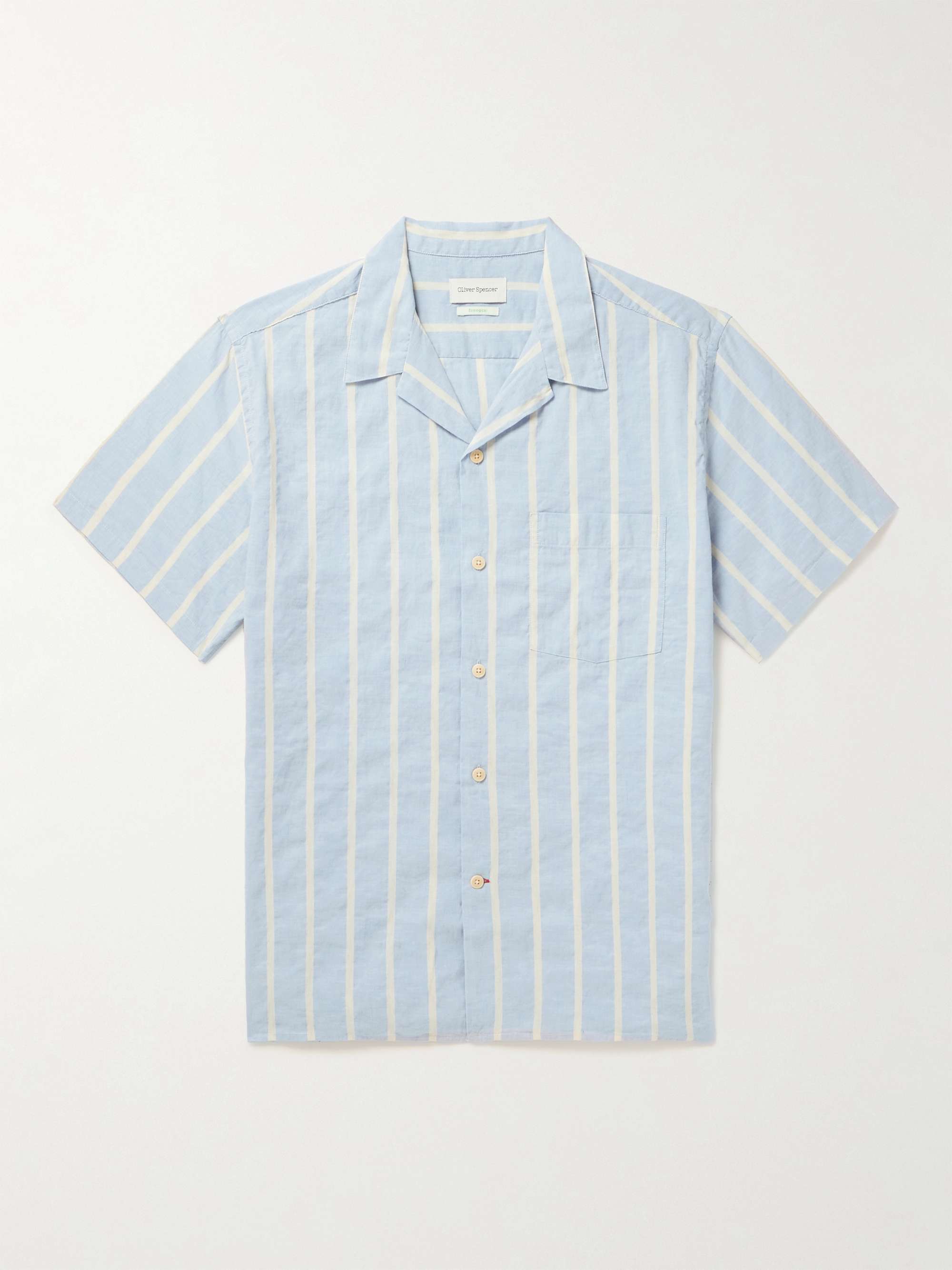 OLIVER SPENCER Havana Camp-Collar Striped Cotton and Linen-Blend Shirt ...