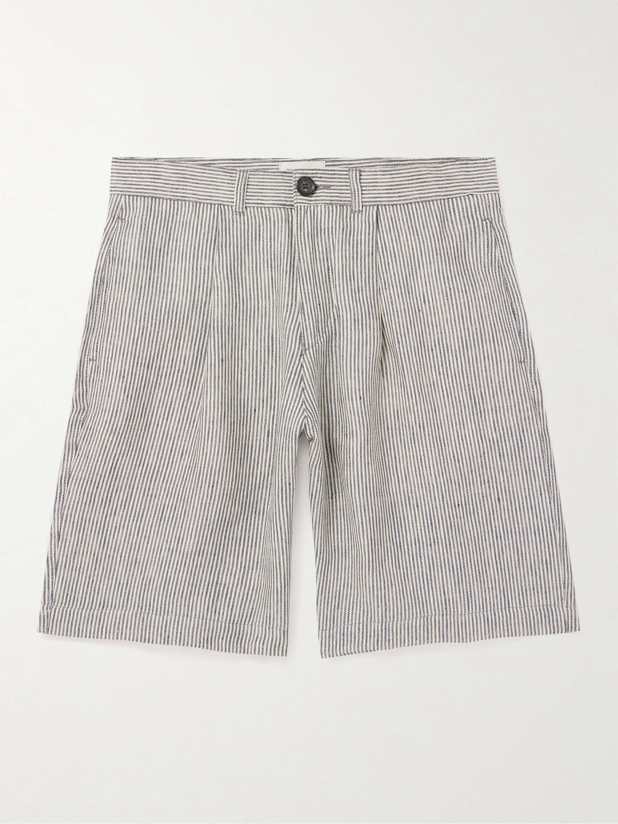 OLIVER SPENCER Straight-Leg Pleated Striped Linen Shorts for Men | MR ...