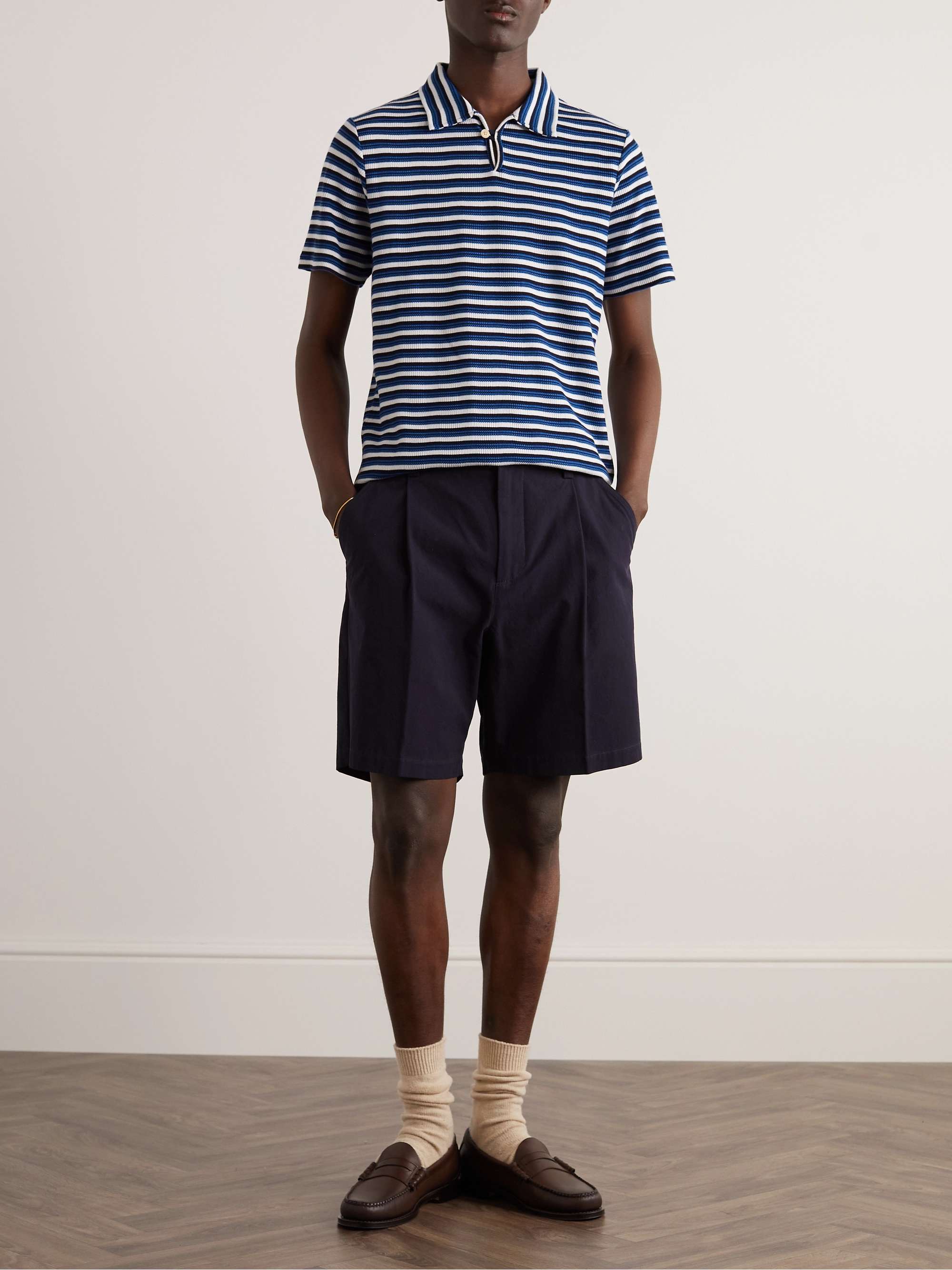 OLIVER SPENCER Hawthorn Striped Waffle-Knit Stretch-Cotton and Modal ...