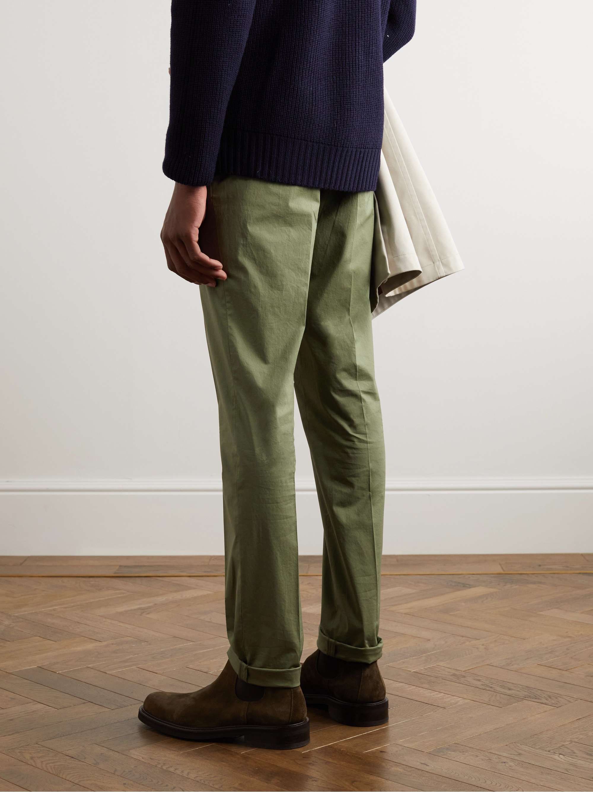 INCOTEX Slim-Fit Stretch-Cotton Poplin Trousers
