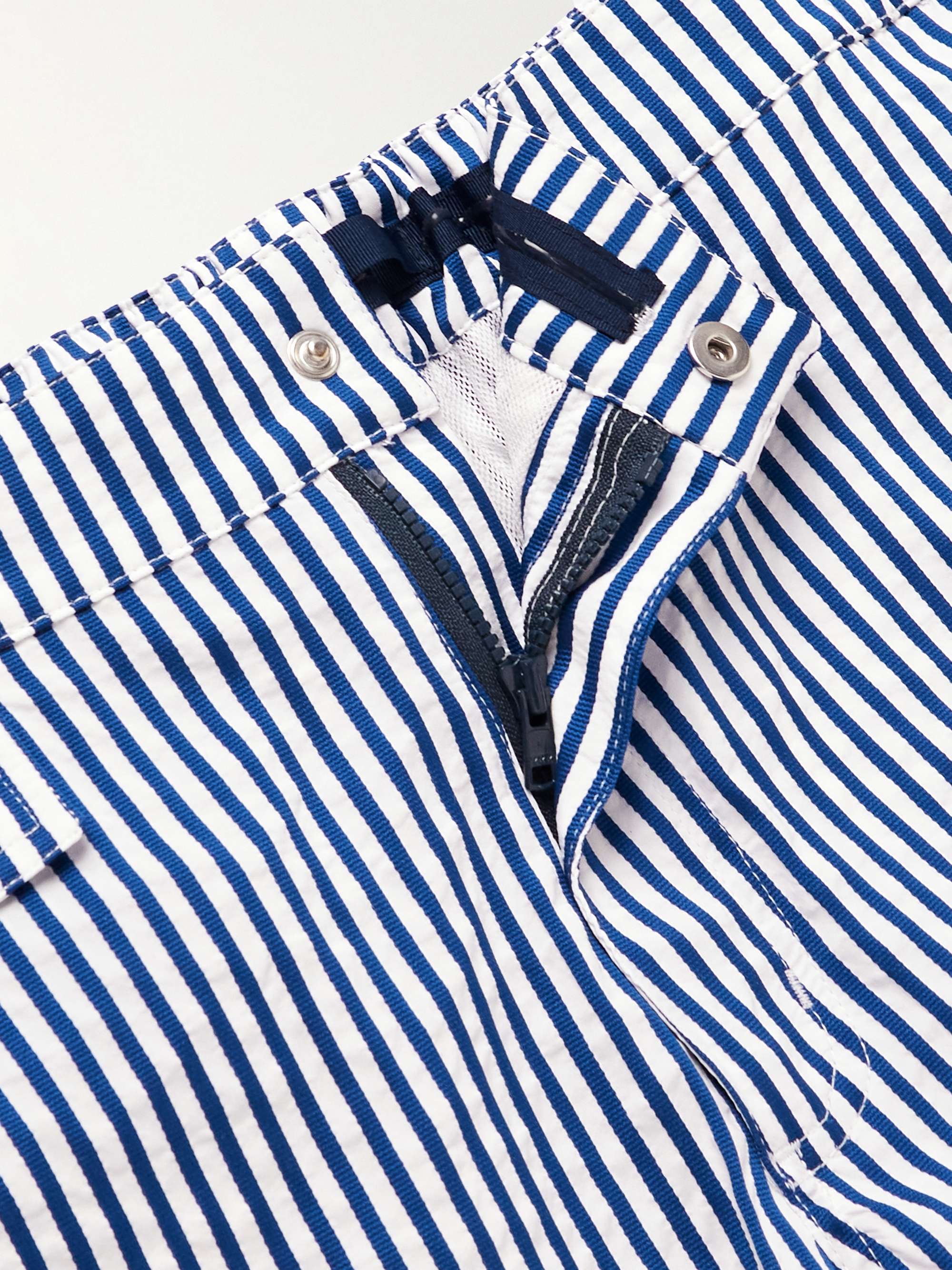INCOTEX Straight-Leg Mid-Length Logo-Appliquéd Striped Swim Shorts
