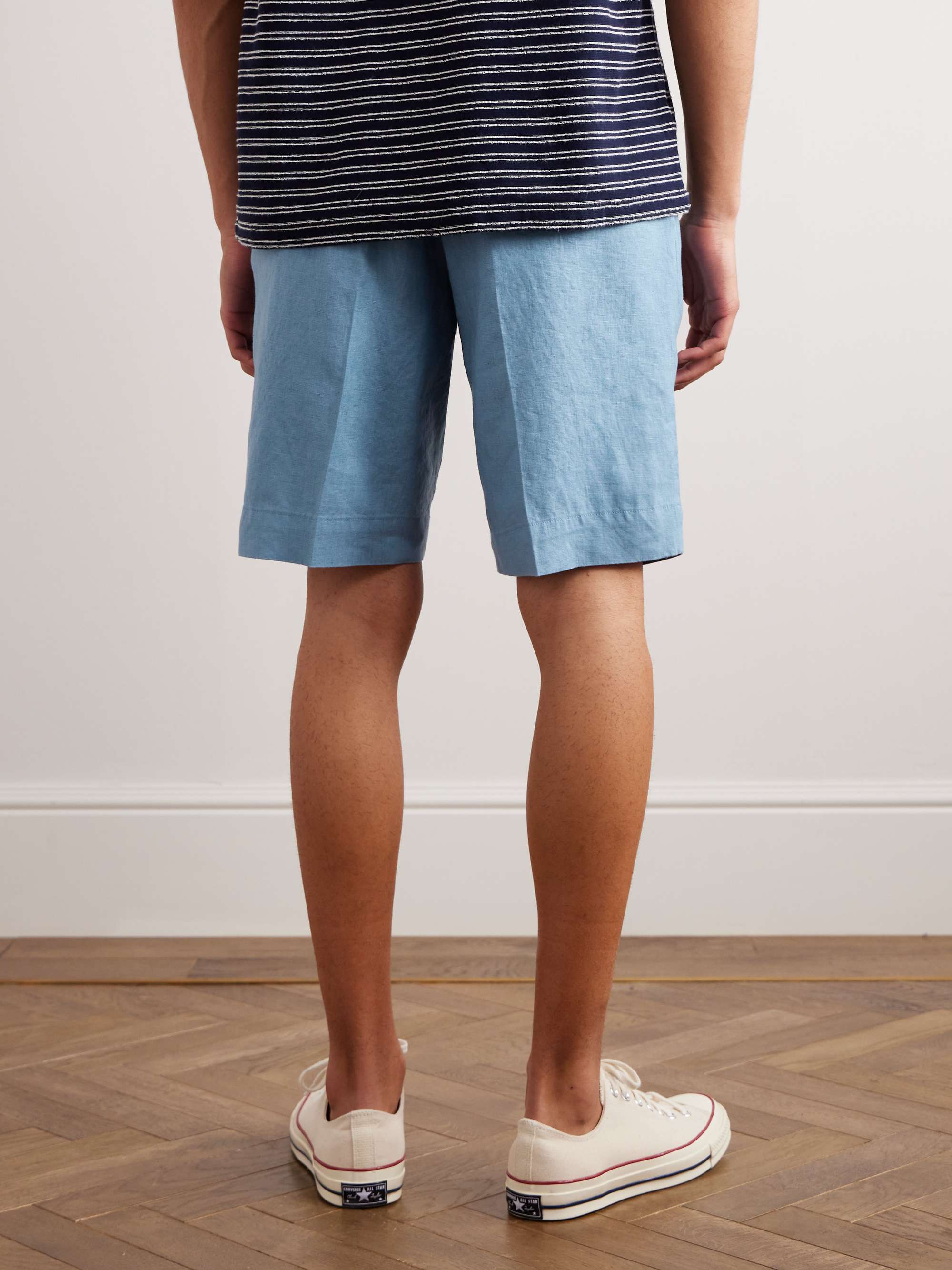 INCOTEX Straight-Leg Pleated Linen Bermuda Shorts