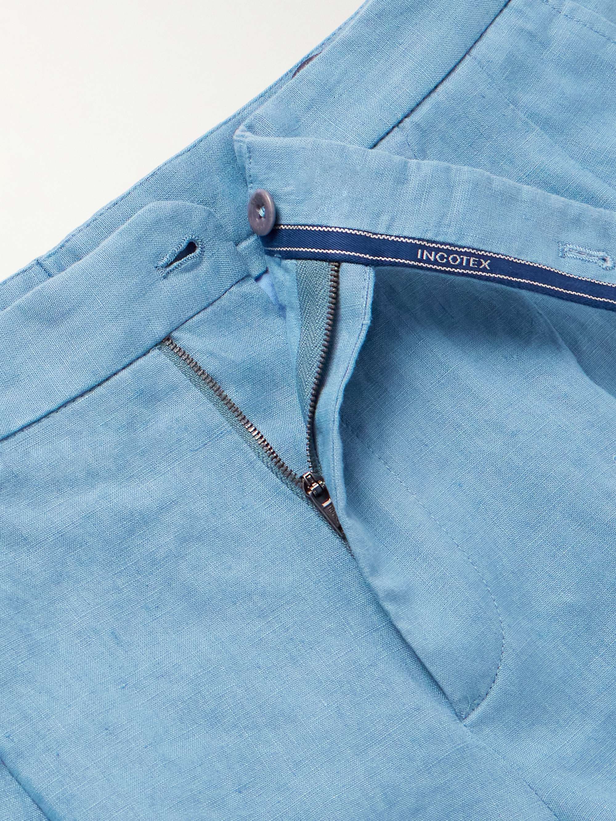 INCOTEX Straight-Leg Pleated Linen Bermuda Shorts
