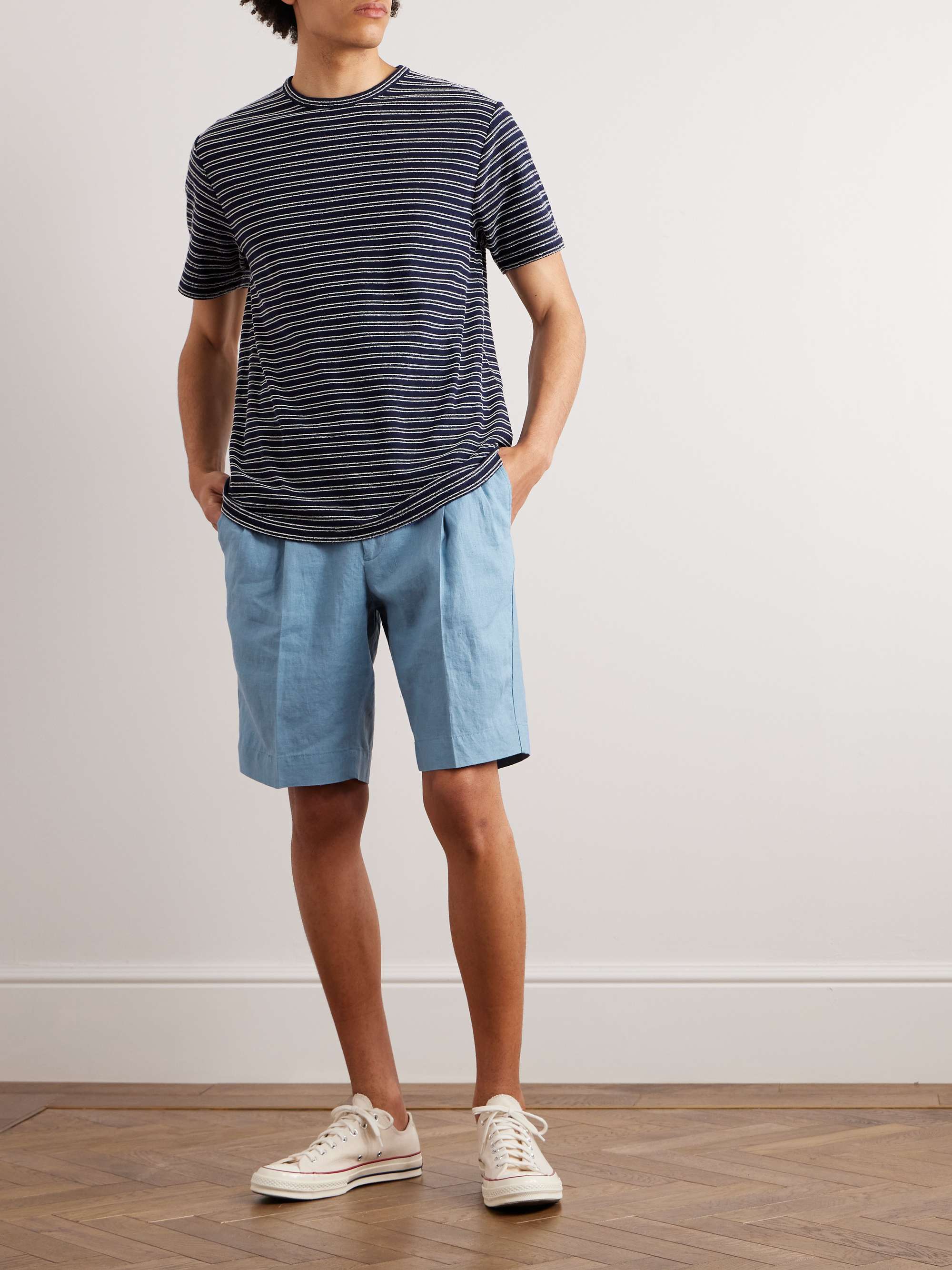 INCOTEX Straight-Leg Pleated Linen Bermuda Shorts
