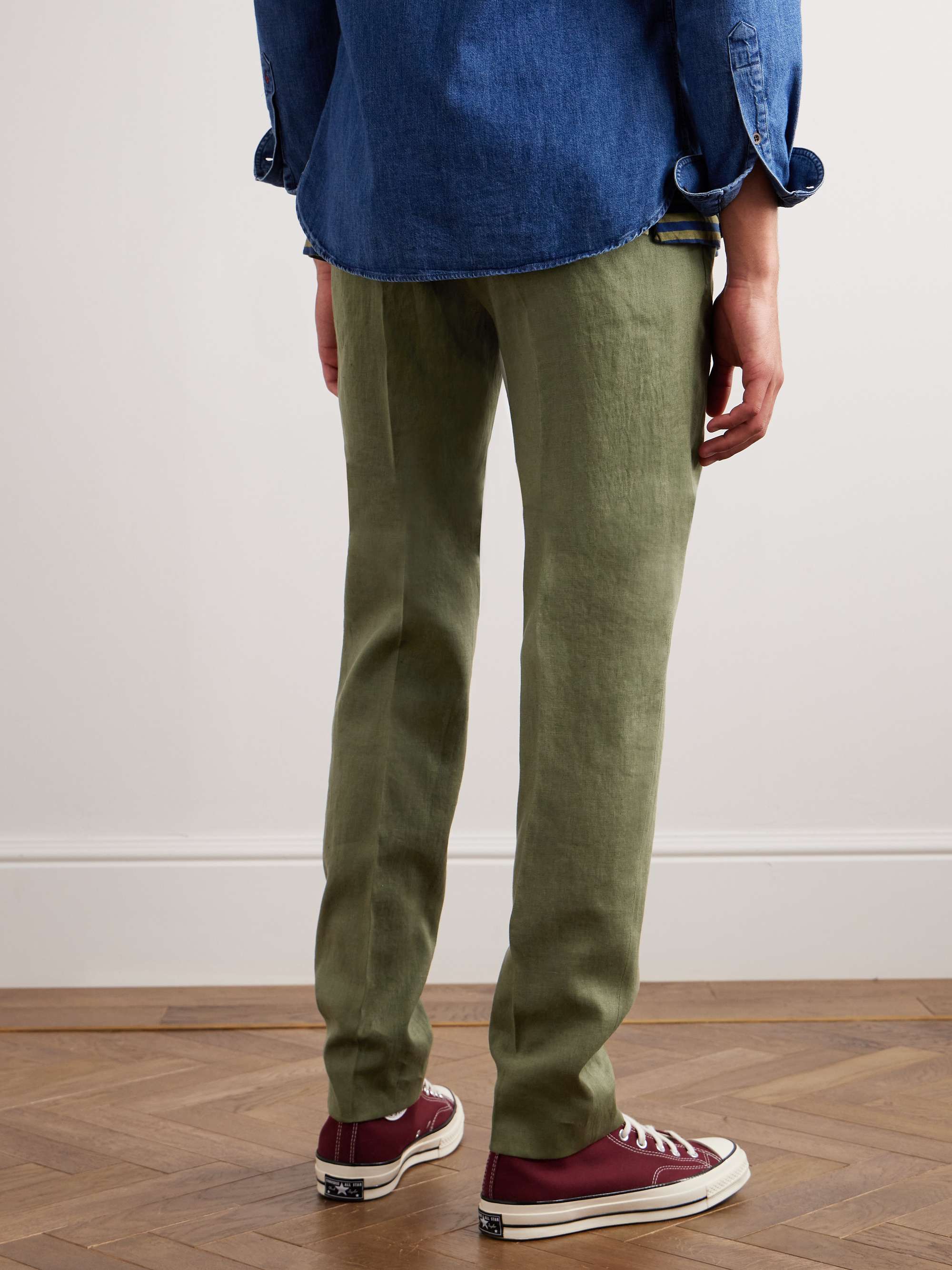 INCOTEX Slim-Fit Straight-Leg Linen Trousers