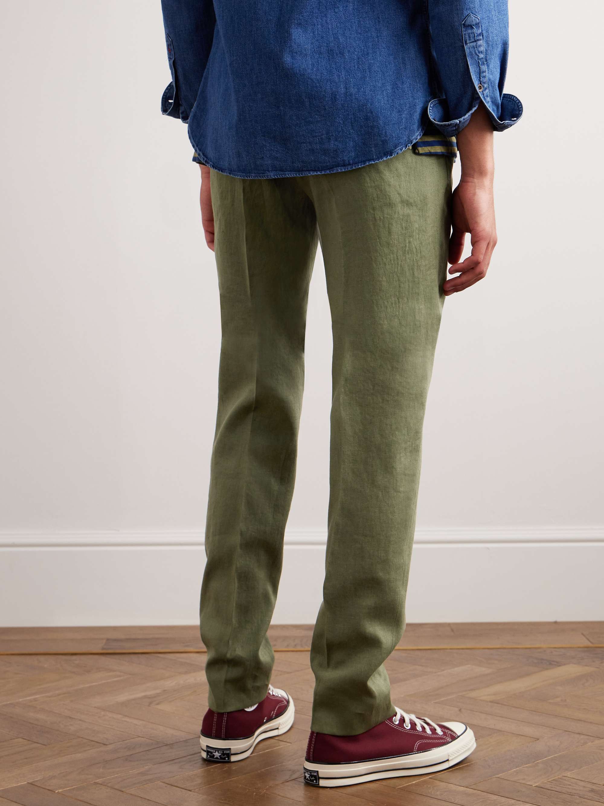INCOTEX Slim-Fit Straight-Leg Linen Trousers