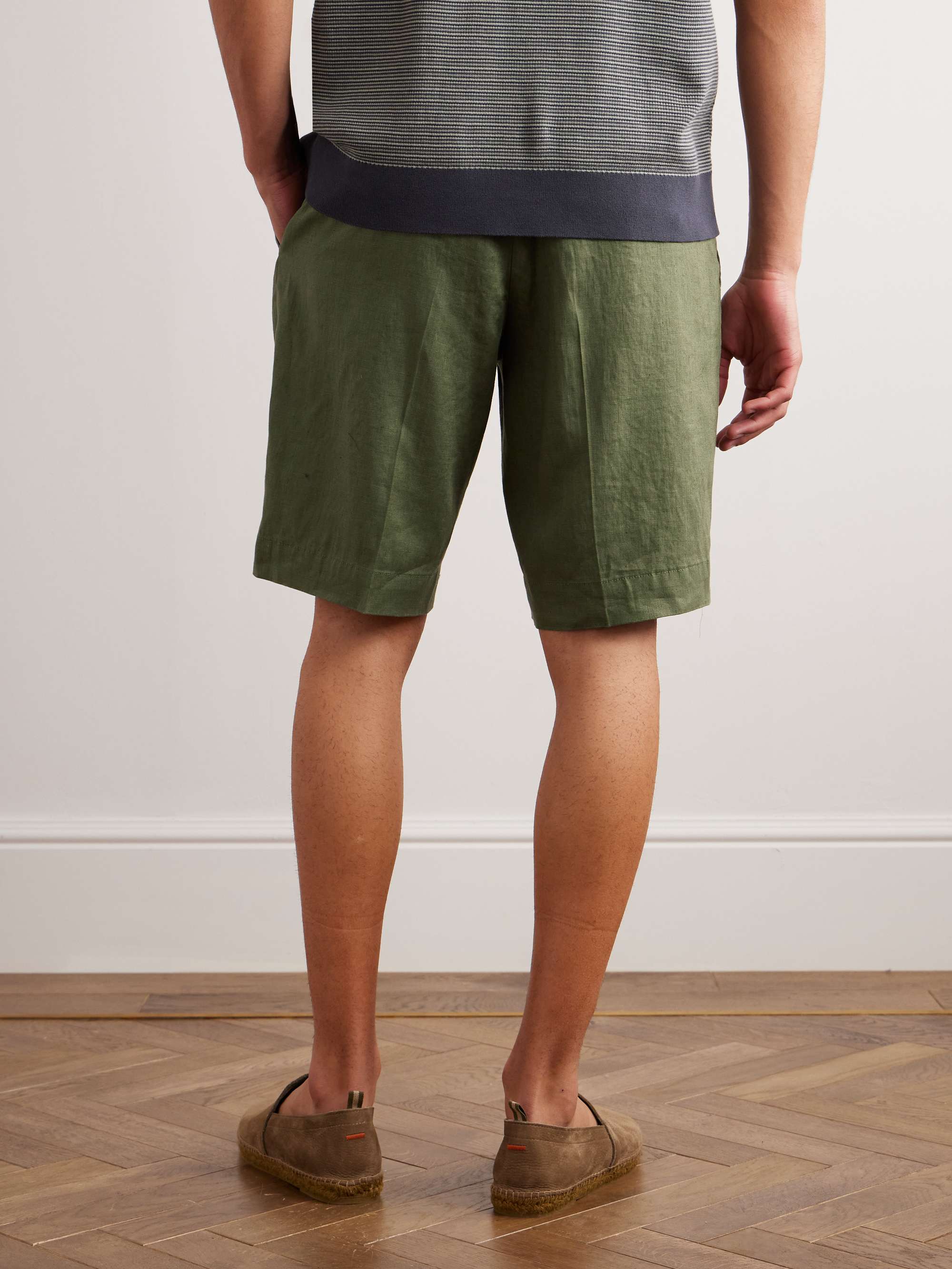 INCOTEX Straight-Leg Pleated Linen Bermuda Shorts