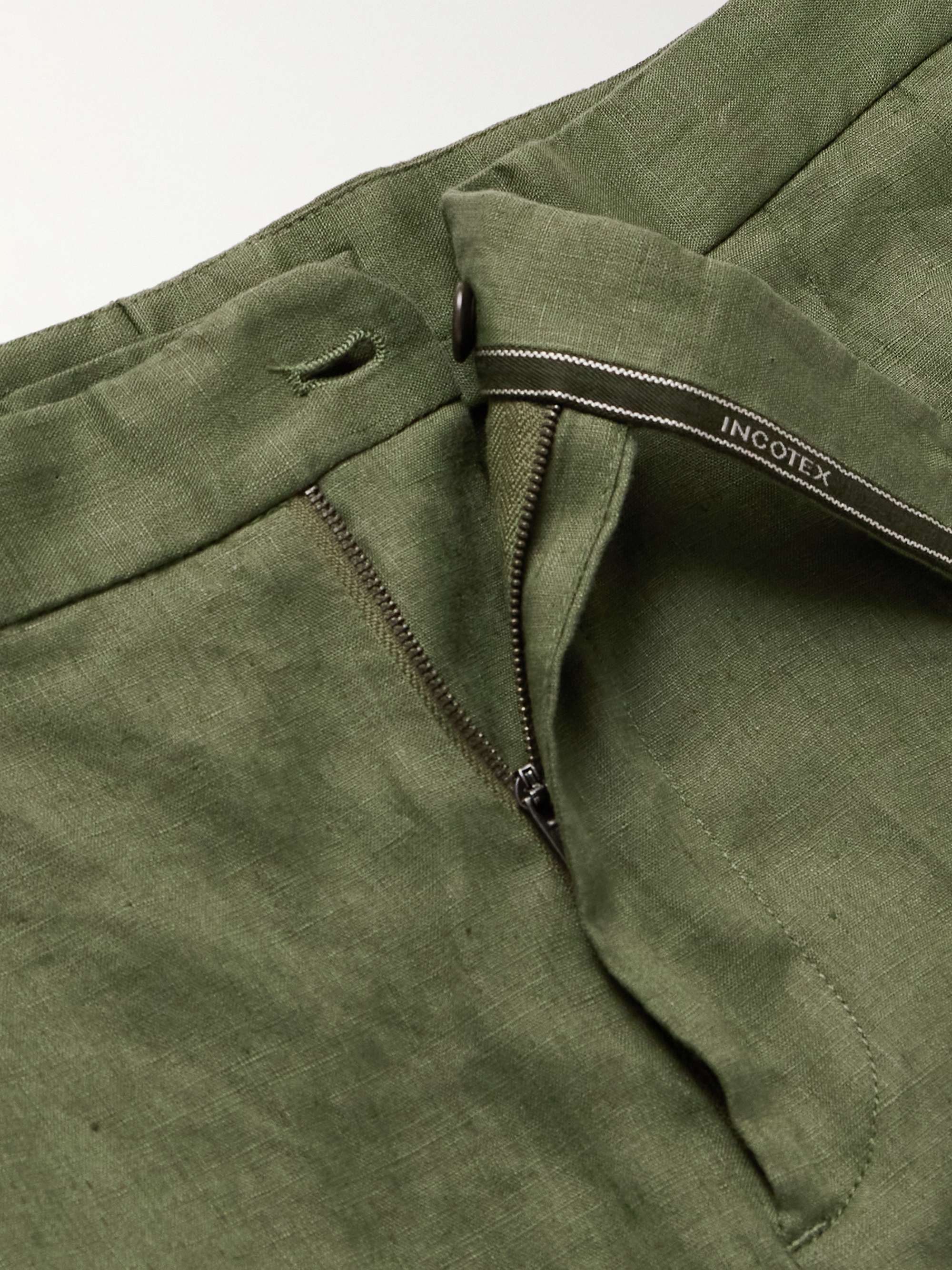 INCOTEX Straight-Leg Pleated Linen Bermuda Shorts