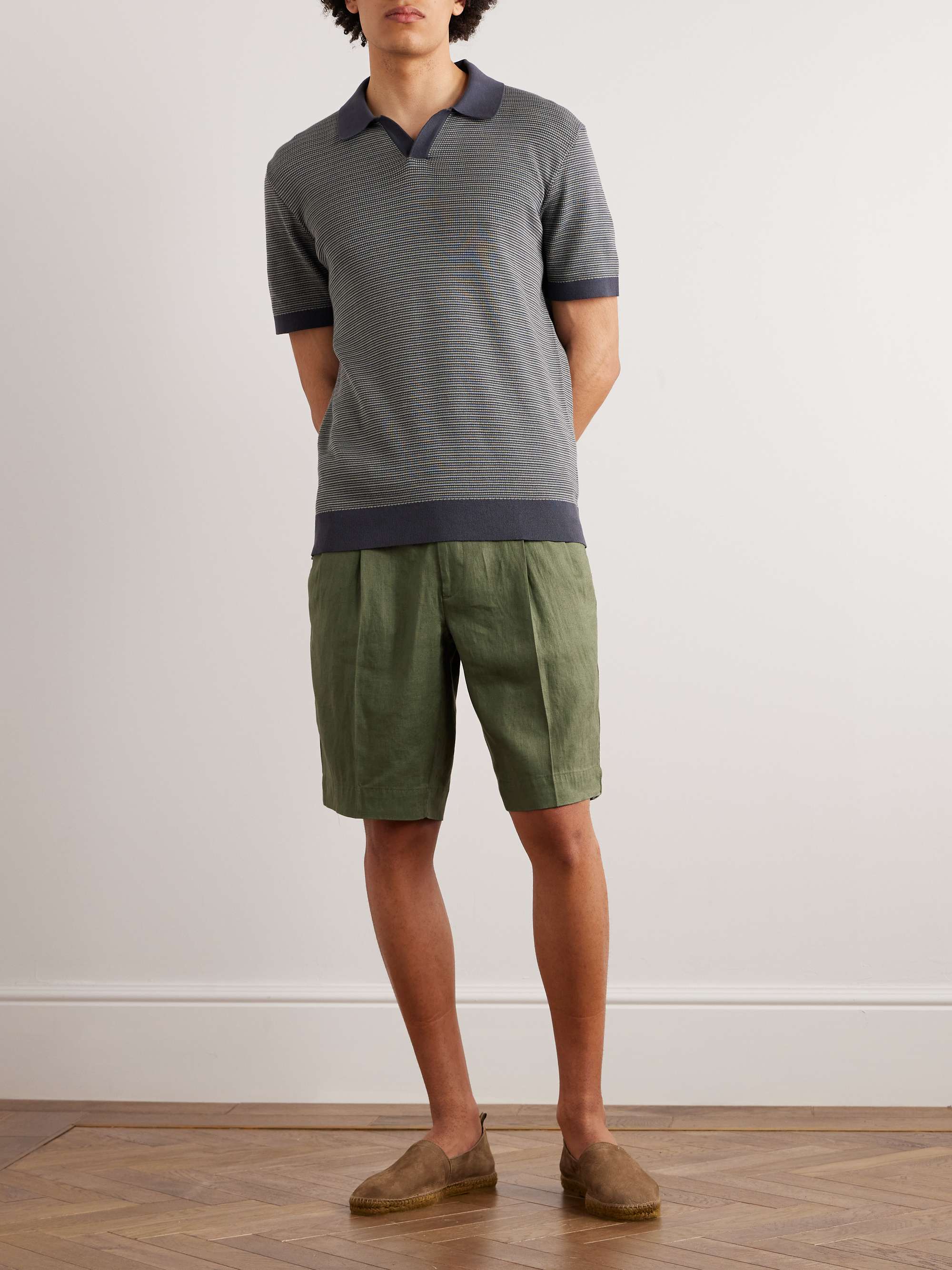 INCOTEX Straight-Leg Pleated Linen Bermuda Shorts