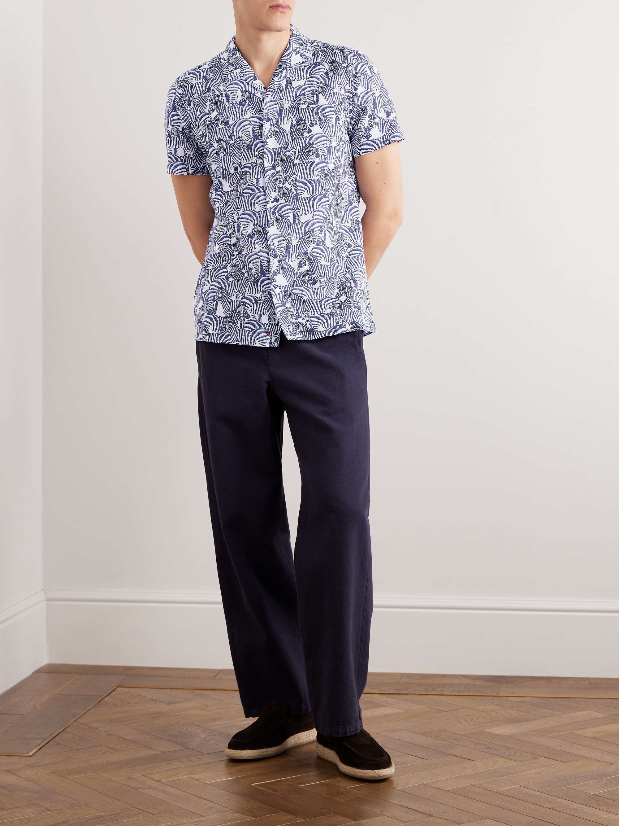 INCOTEX Glanshirt Printed Lyocell, Cotton and Linen-Blend Shirt