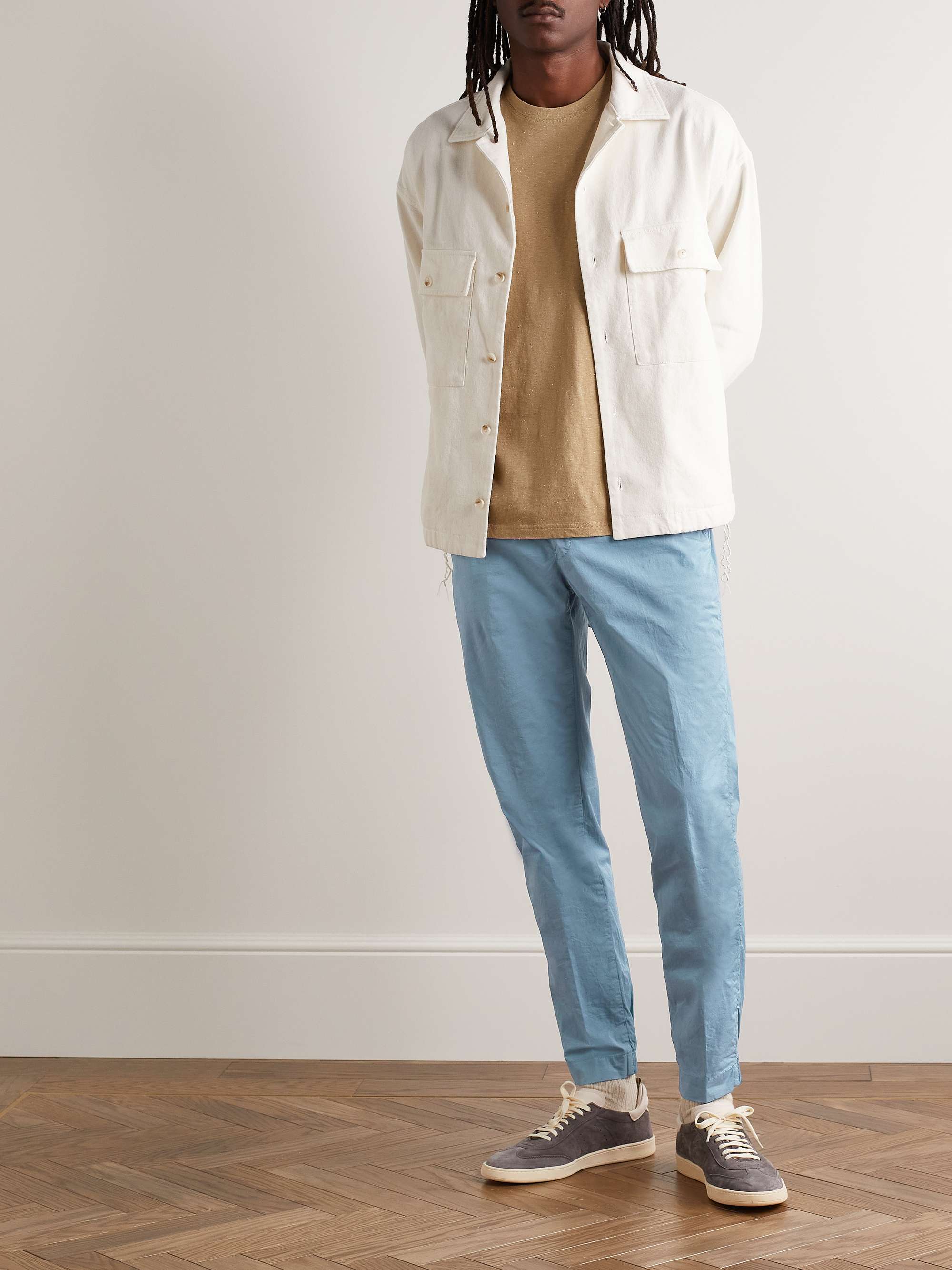 INCOTEX Tapered Pleated Stretch-Cotton Gabardine Trousers