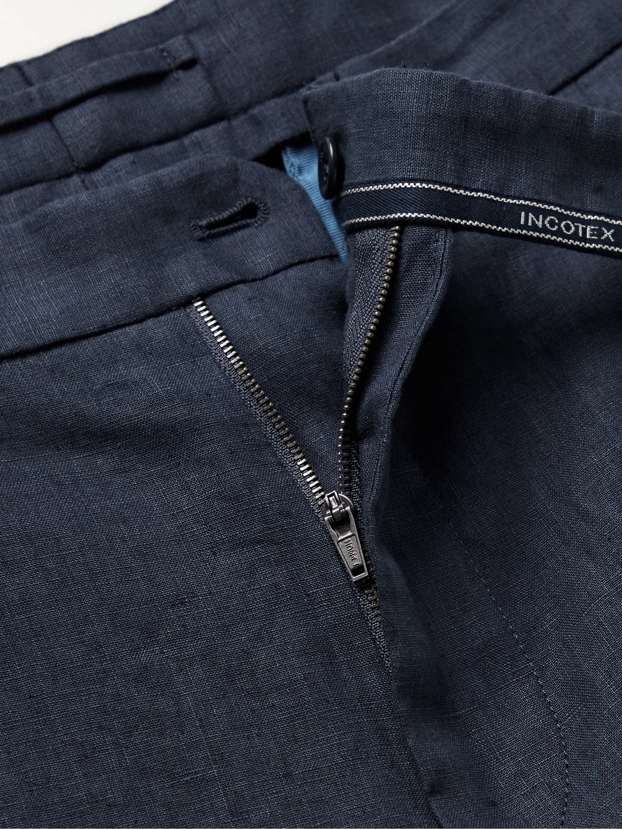 INCOTEX Straight-Leg Pleated Linen Bermuda Shorts