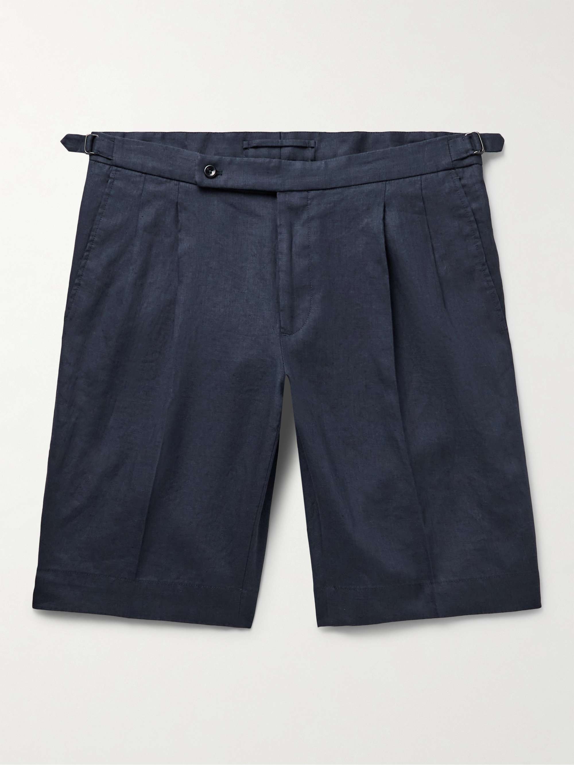 INCOTEX Straight-Leg Pleated Linen Bermuda Shorts