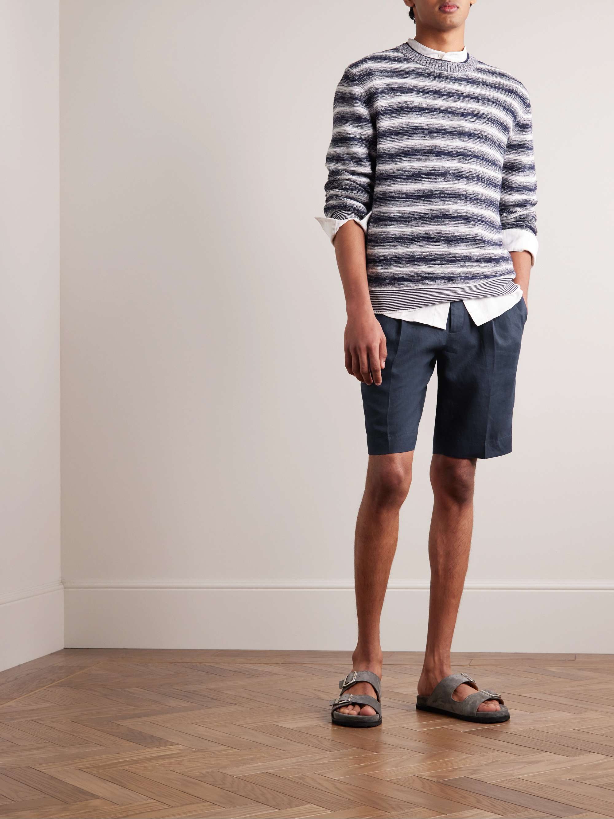 INCOTEX Straight-Leg Pleated Linen Bermuda Shorts