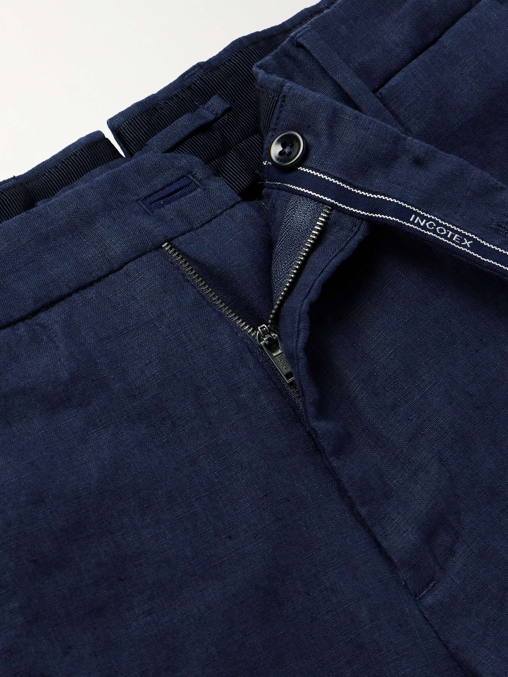 INCOTEX Slim-Fit Straight-Leg Linen Trousers