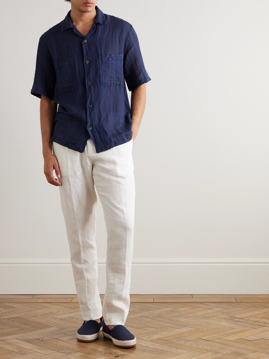 Shop Orlebar Brown Cornell Straight-leg Washed Linen Trousers In White