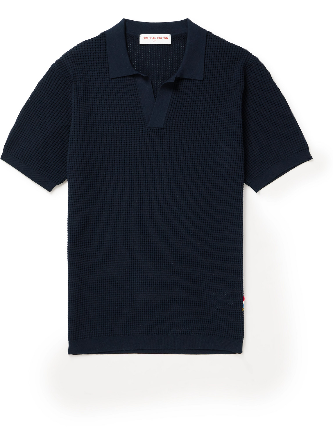 Orlebar Brown Roddy Slim-fit Camp-collar Pointelle-knit Polo Shirt In Blue