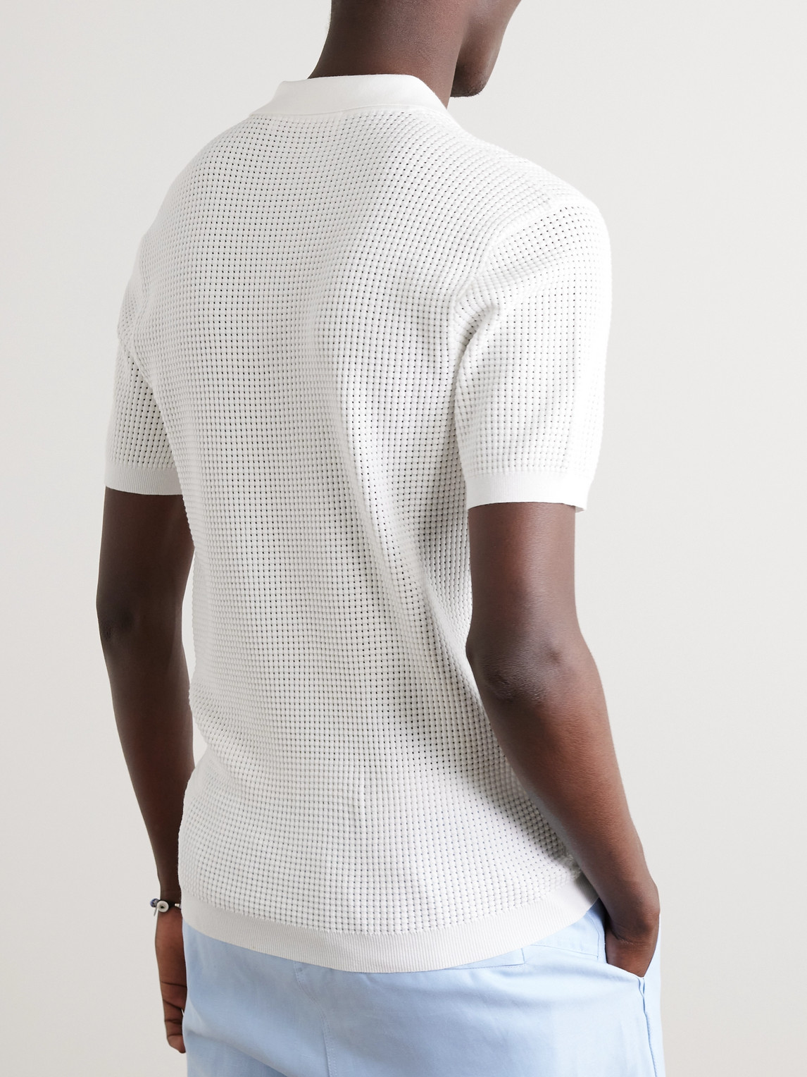 Shop Orlebar Brown Roddy Slim-fit Camp-collar Pointelle-knit Polo Shirt In White