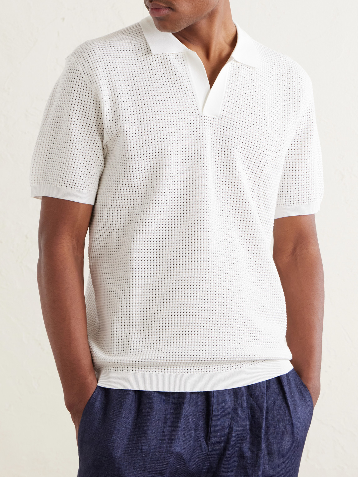Roddy Slim-Fit Camp-Collar Pointelle-Knit Polo Shirt