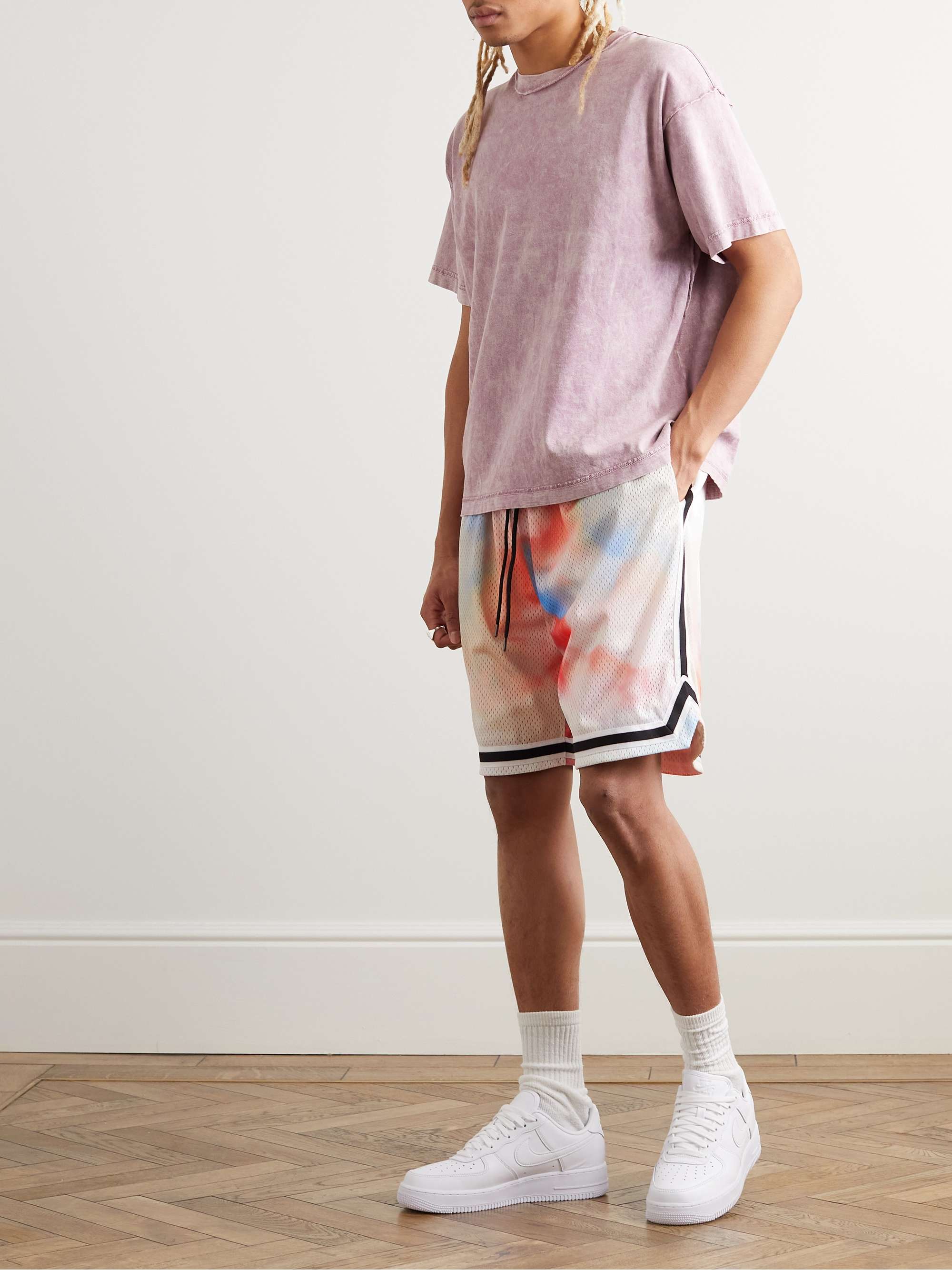 JOHN ELLIOTT Game Wide-Leg Printed Mesh Drawstring Shorts for Men