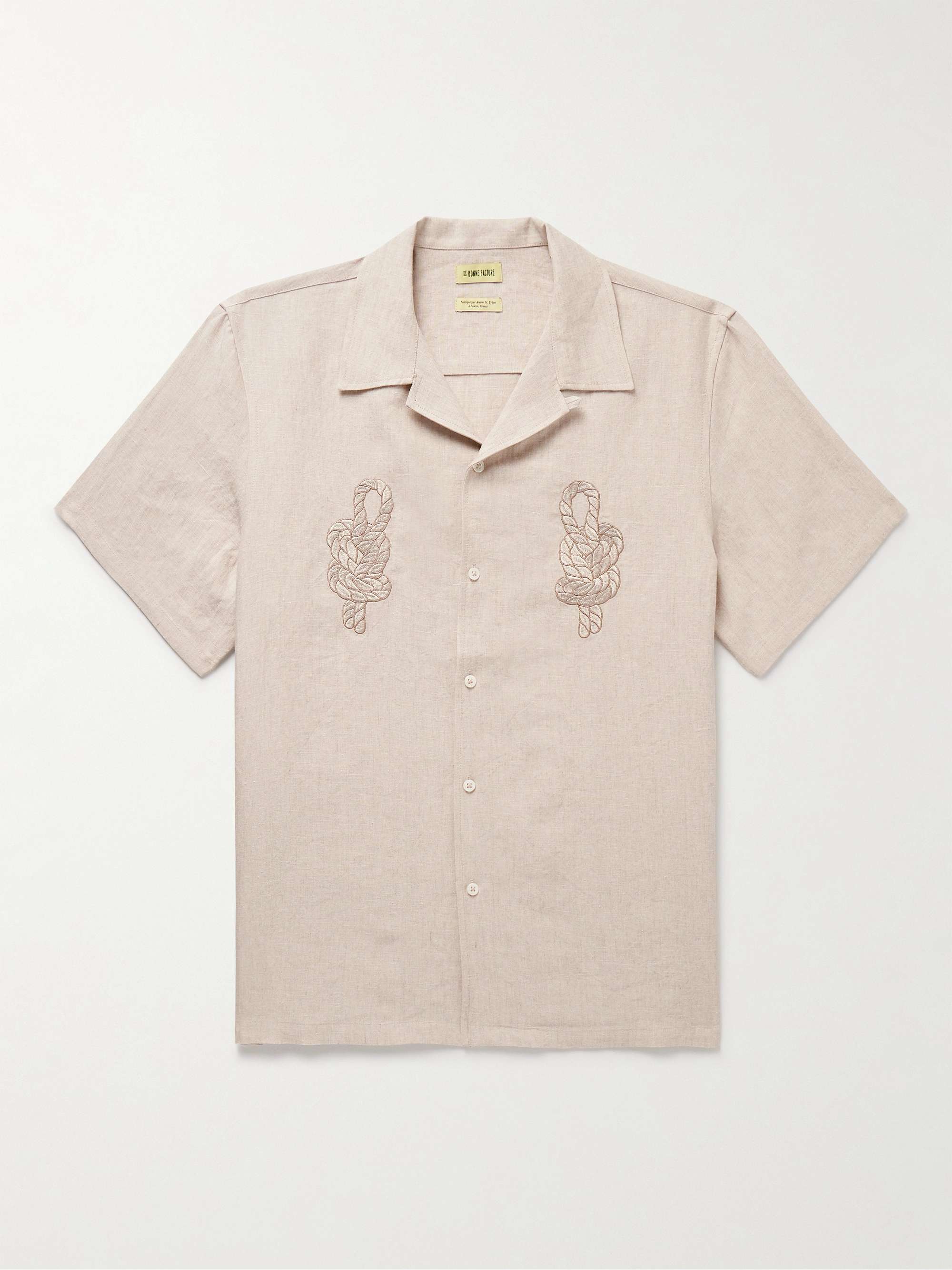 DE BONNE FACTURE Convertible-Collar Embroidered Linen Shirt for Men ...