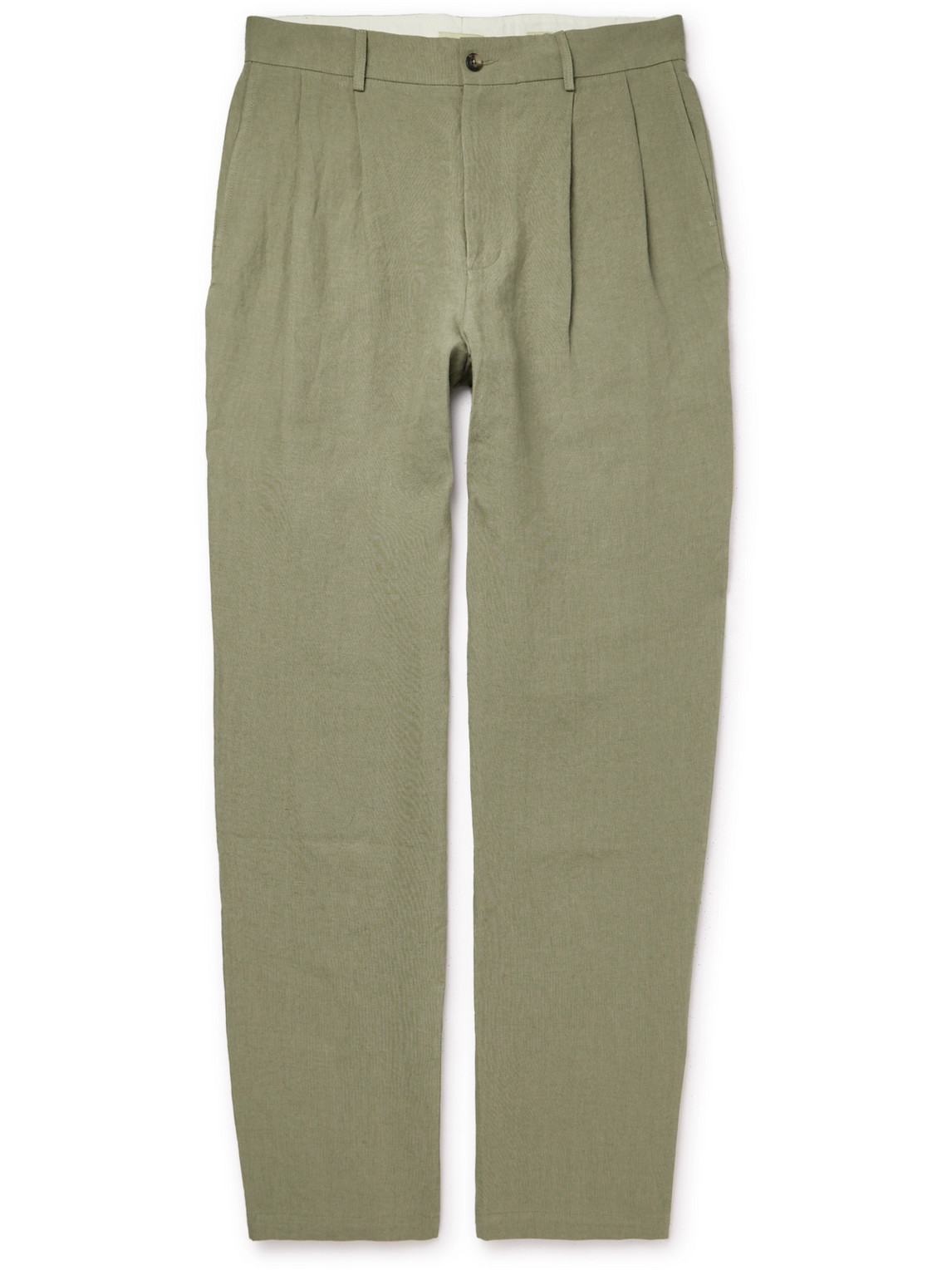 Wide-Leg Pleated Linen Trousers