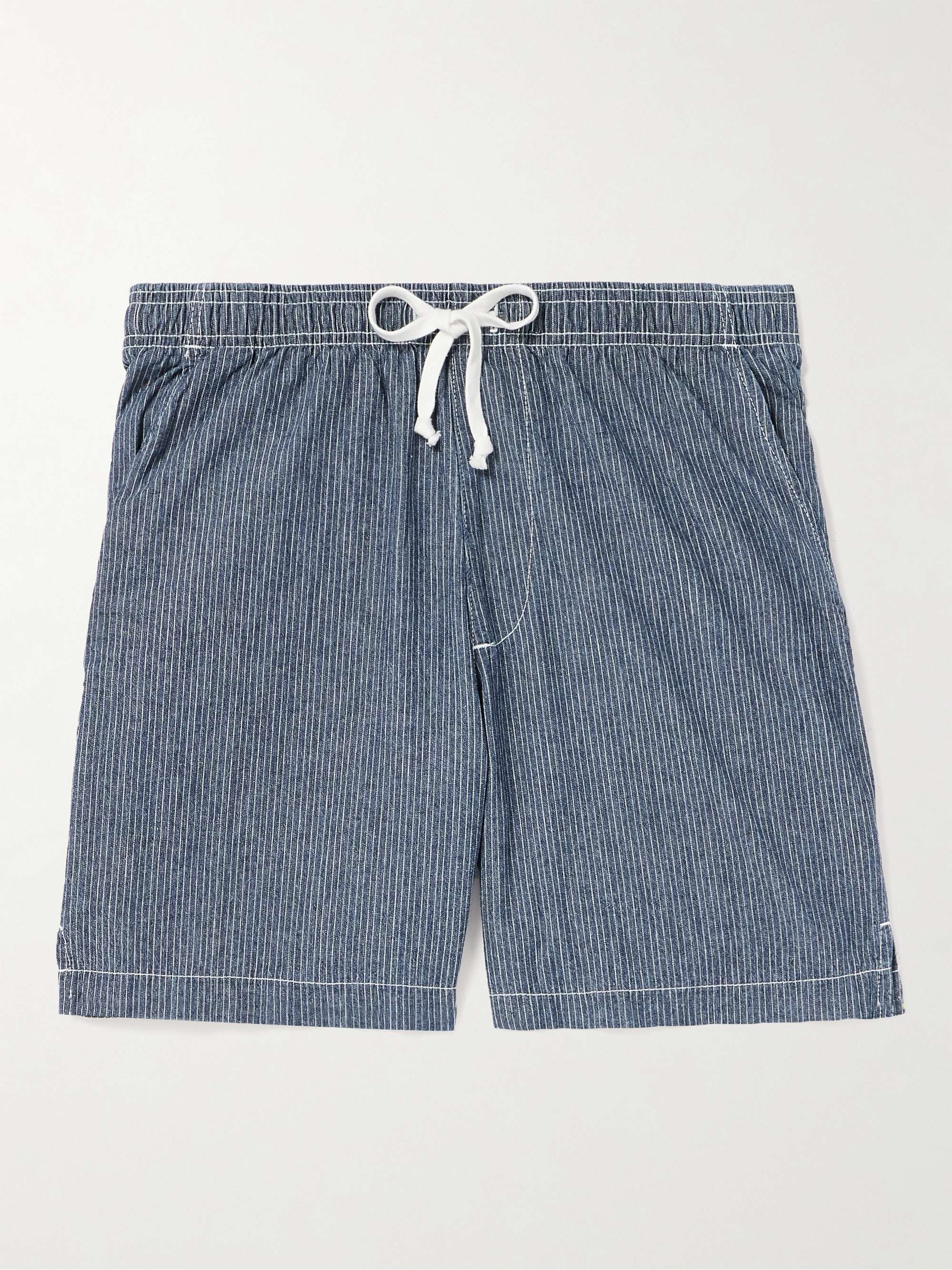 SAVE KHAKI UNITED Easy Straight-Leg Striped Cotton-Chambray Drawstring ...