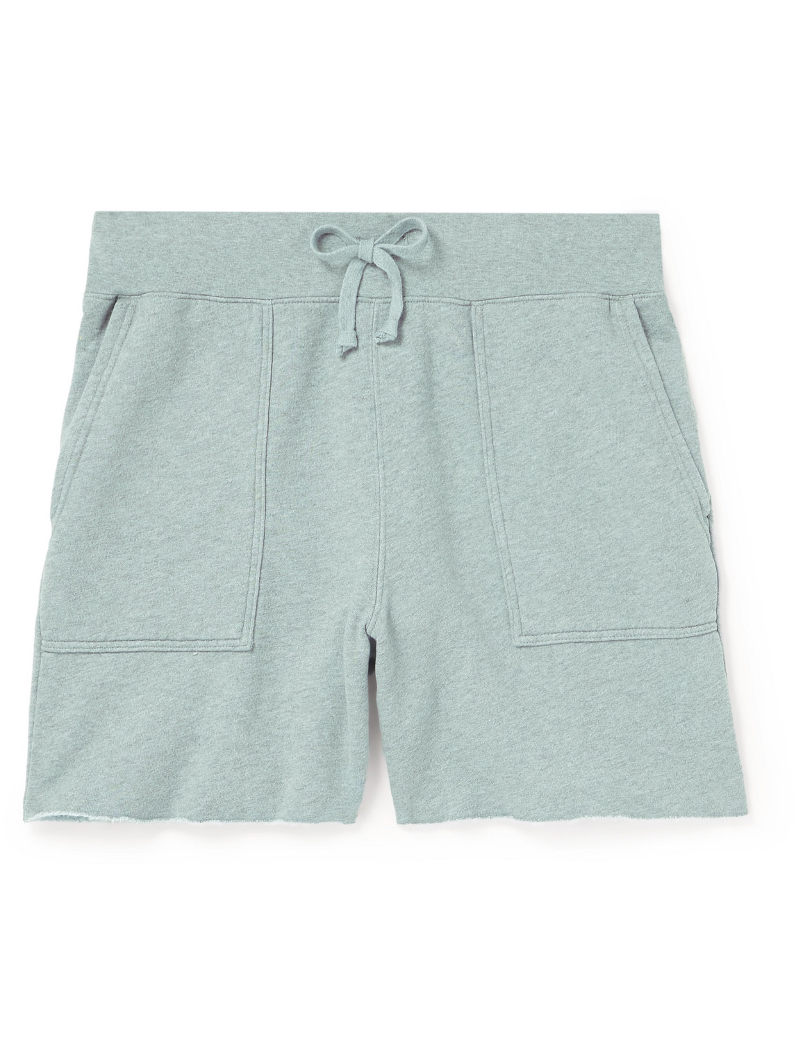 Straight-Leg Distressed Organic Cotton-Jersey Drawstring Shorts